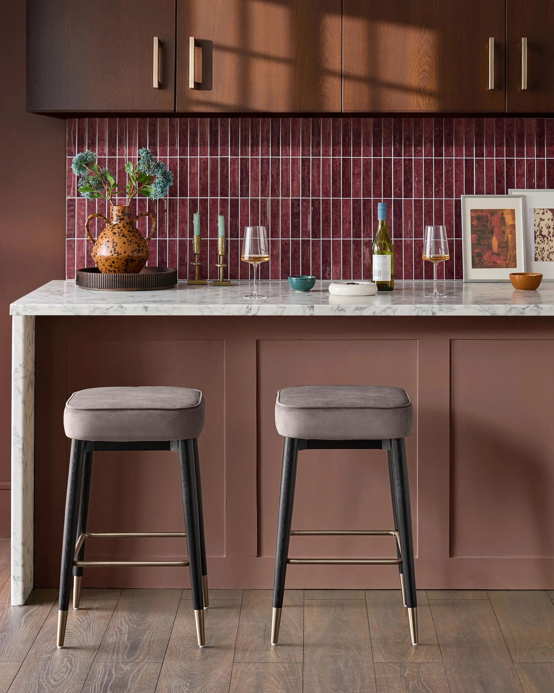 Clover mocha velvet backless brushed bronze bar stool - Image 4