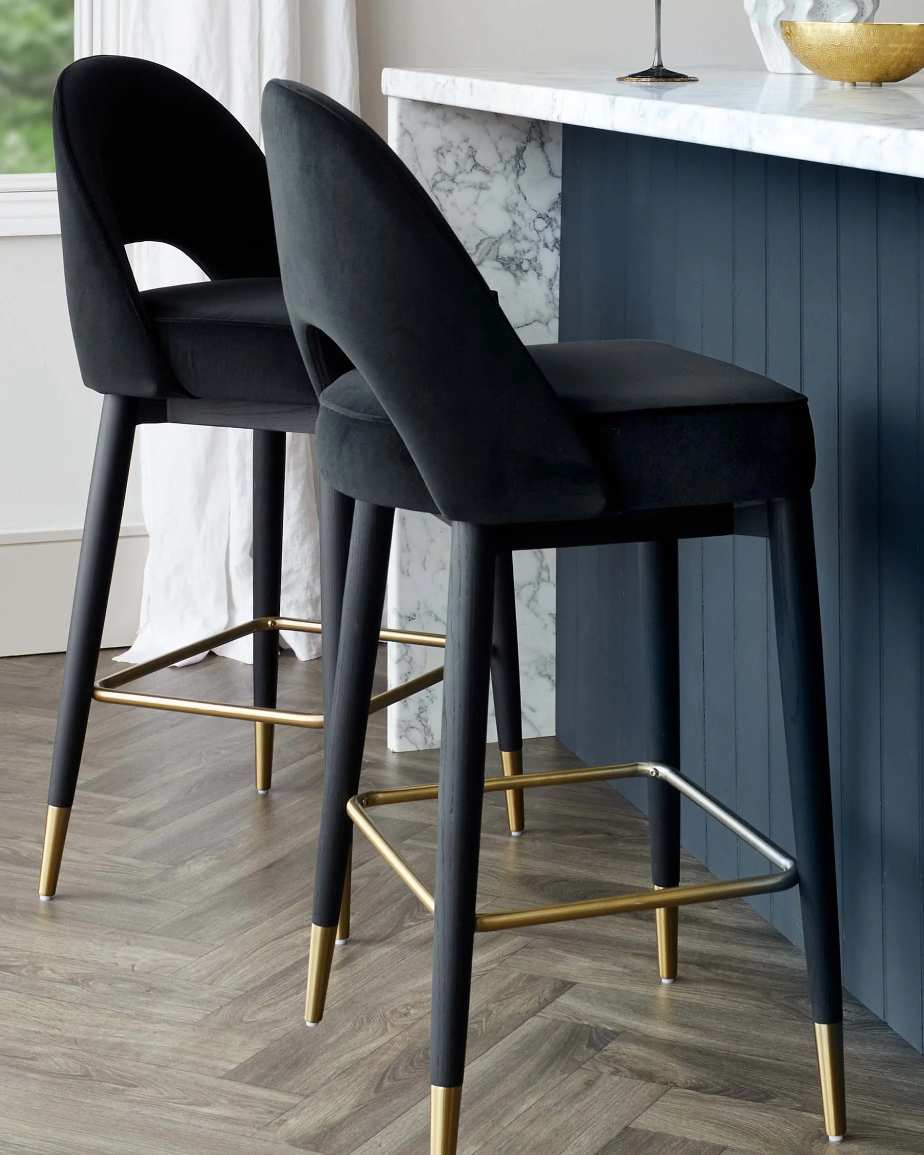 Clover Black Velvet & Brass Bar Stool - Image 3