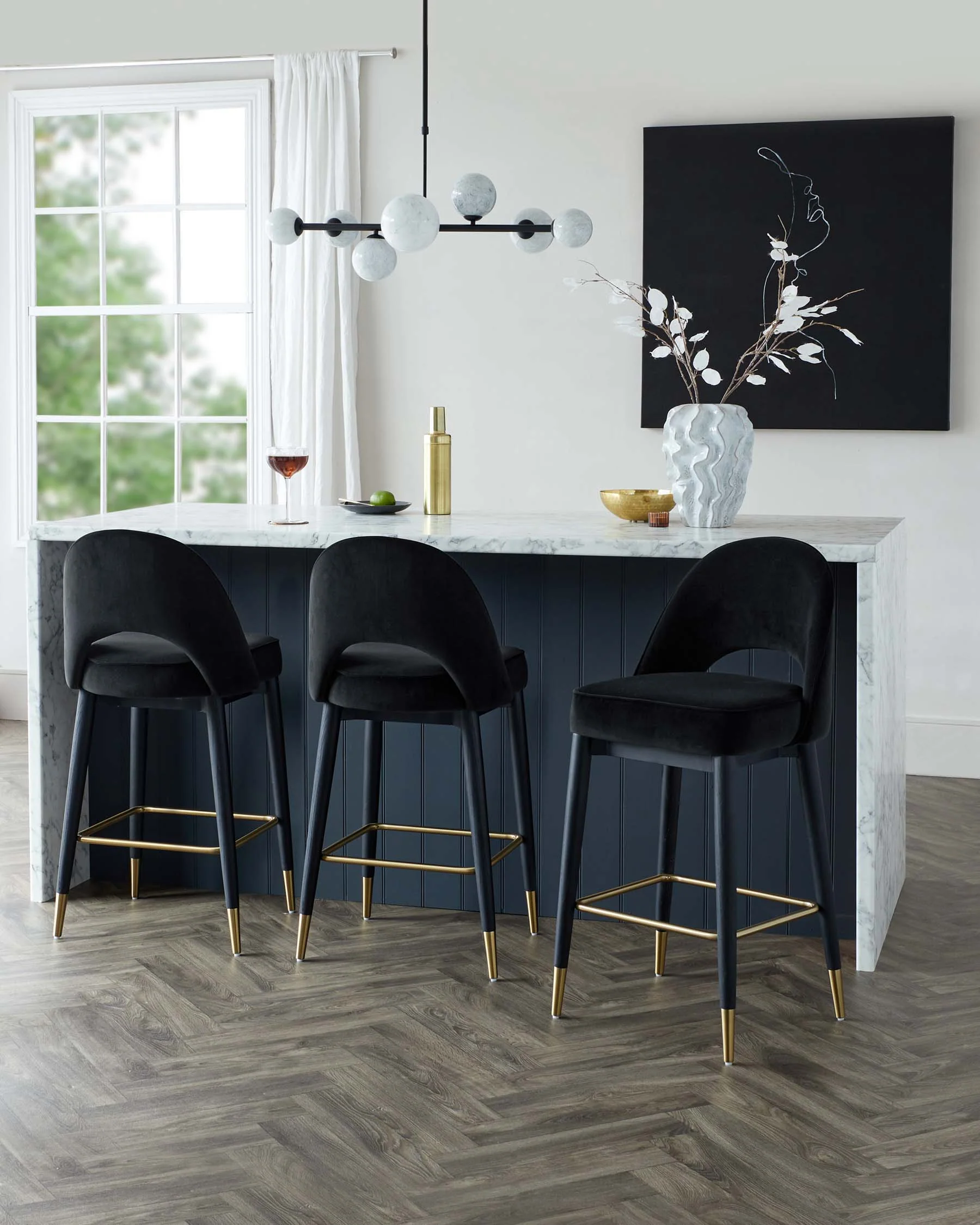Clover Black Velvet & Brass Bar Stool - Image 4