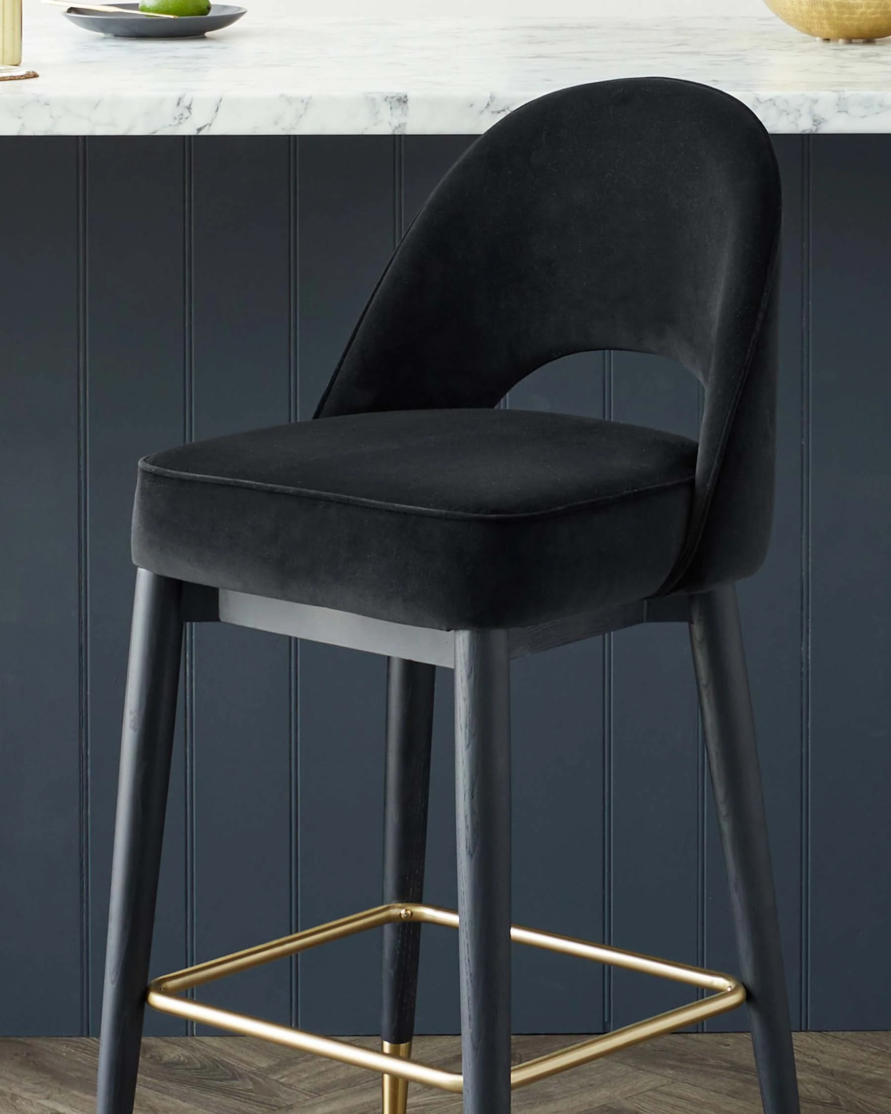 Clover Black Velvet & Brass Bar Stool - Image 5