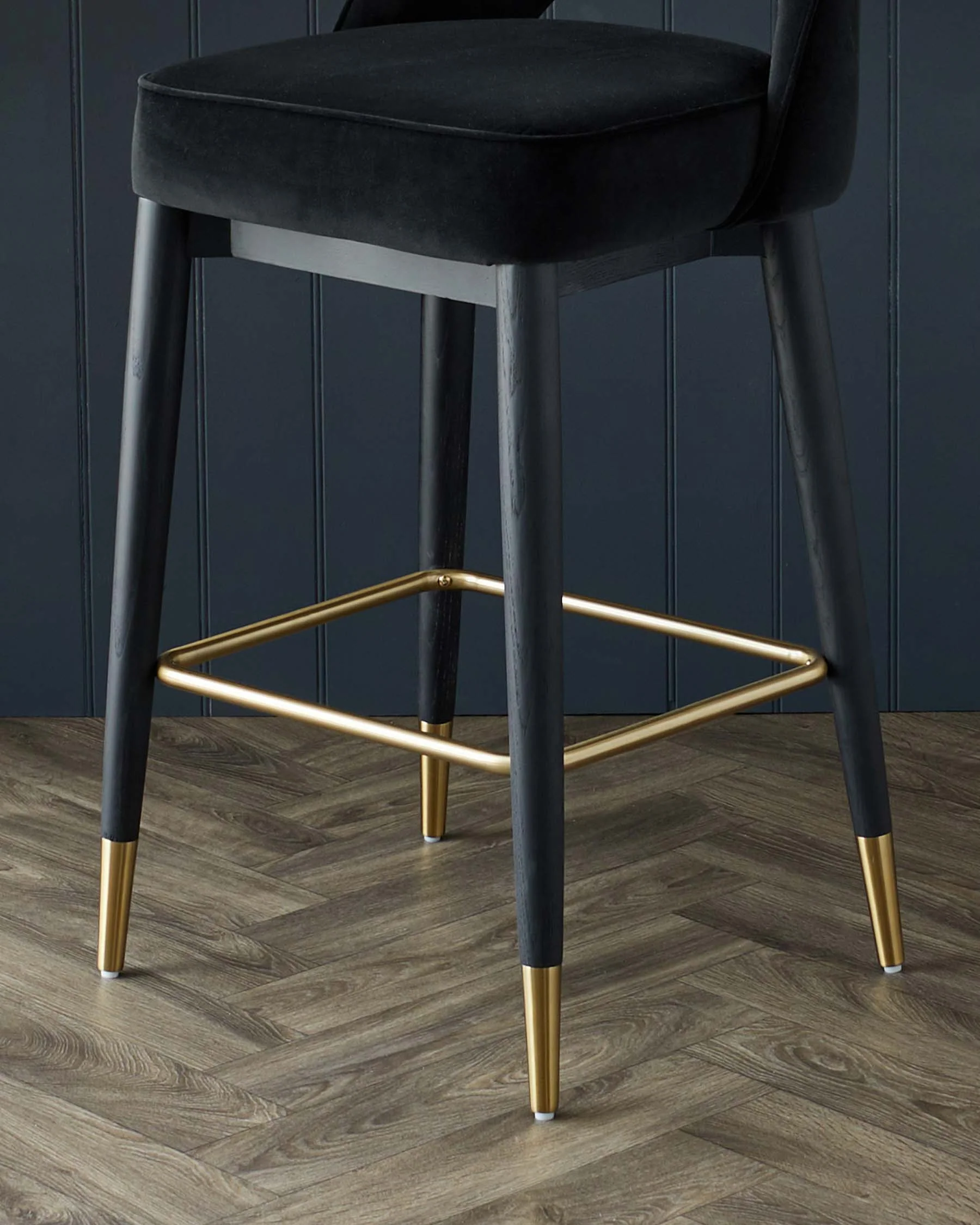 Clover Black Velvet & Brass Bar Stool - Image 6
