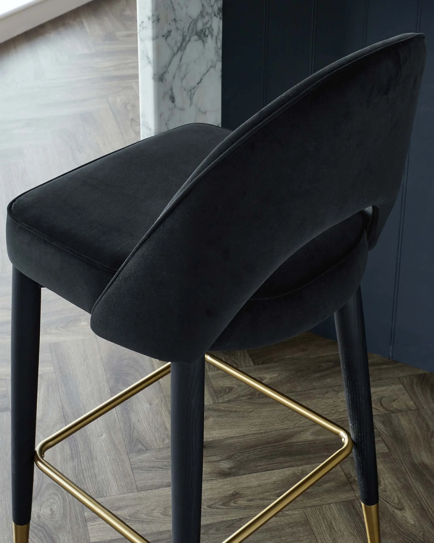 Clover Black Velvet & Brass Bar Stool - Image 7