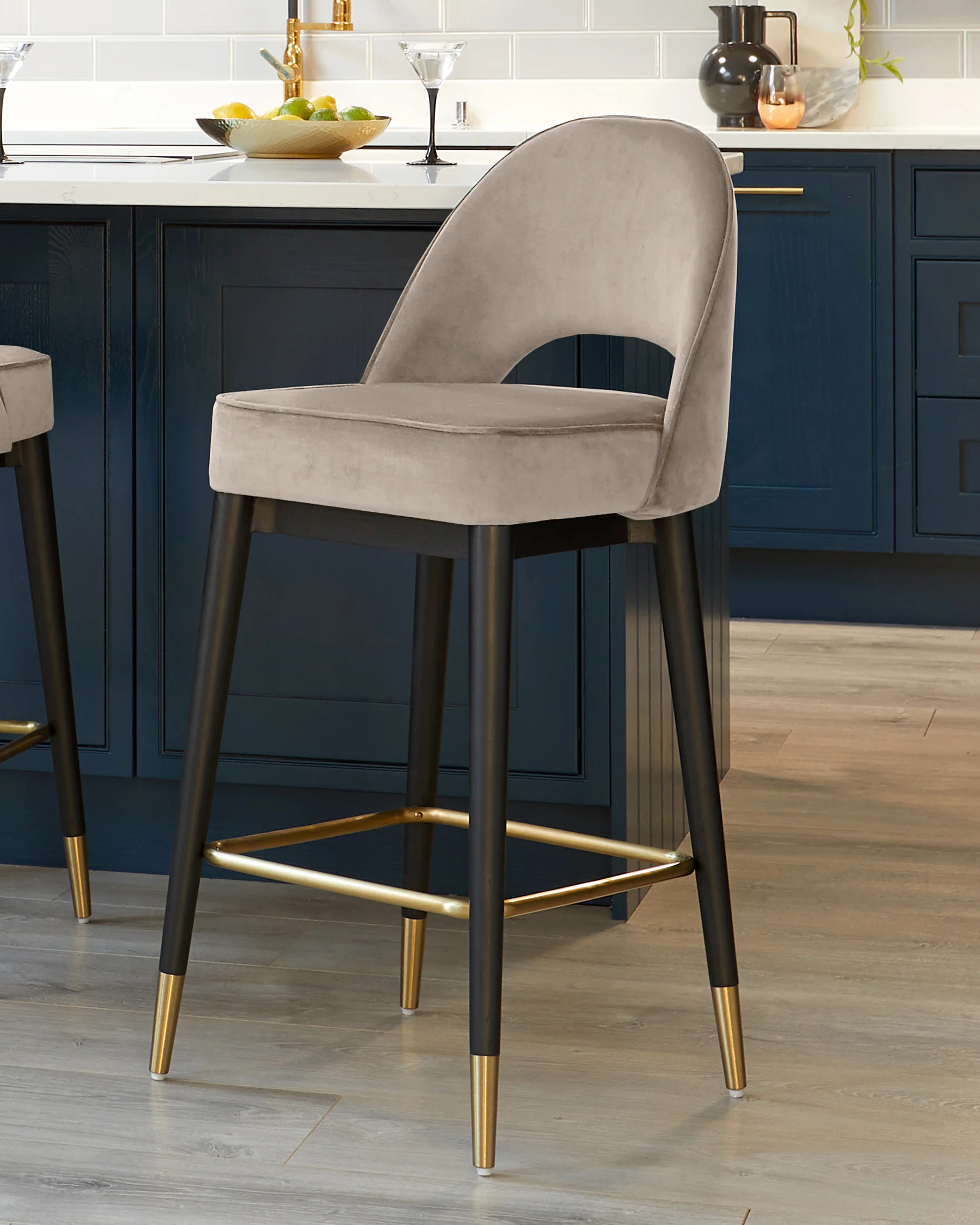Clover Champagne Velvet Bar Stool