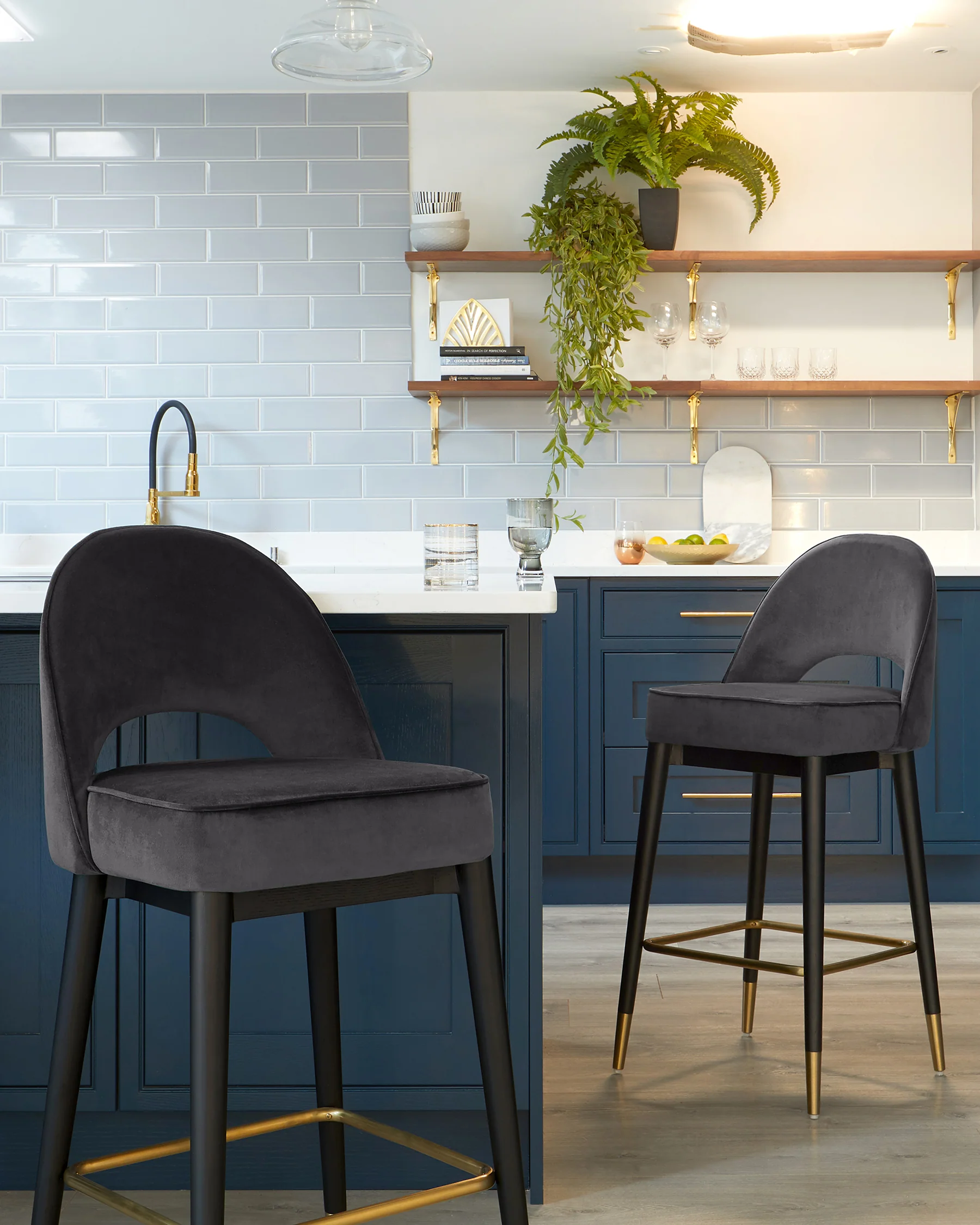 Clover Dark Grey Velvet Bar Stool - Image 3