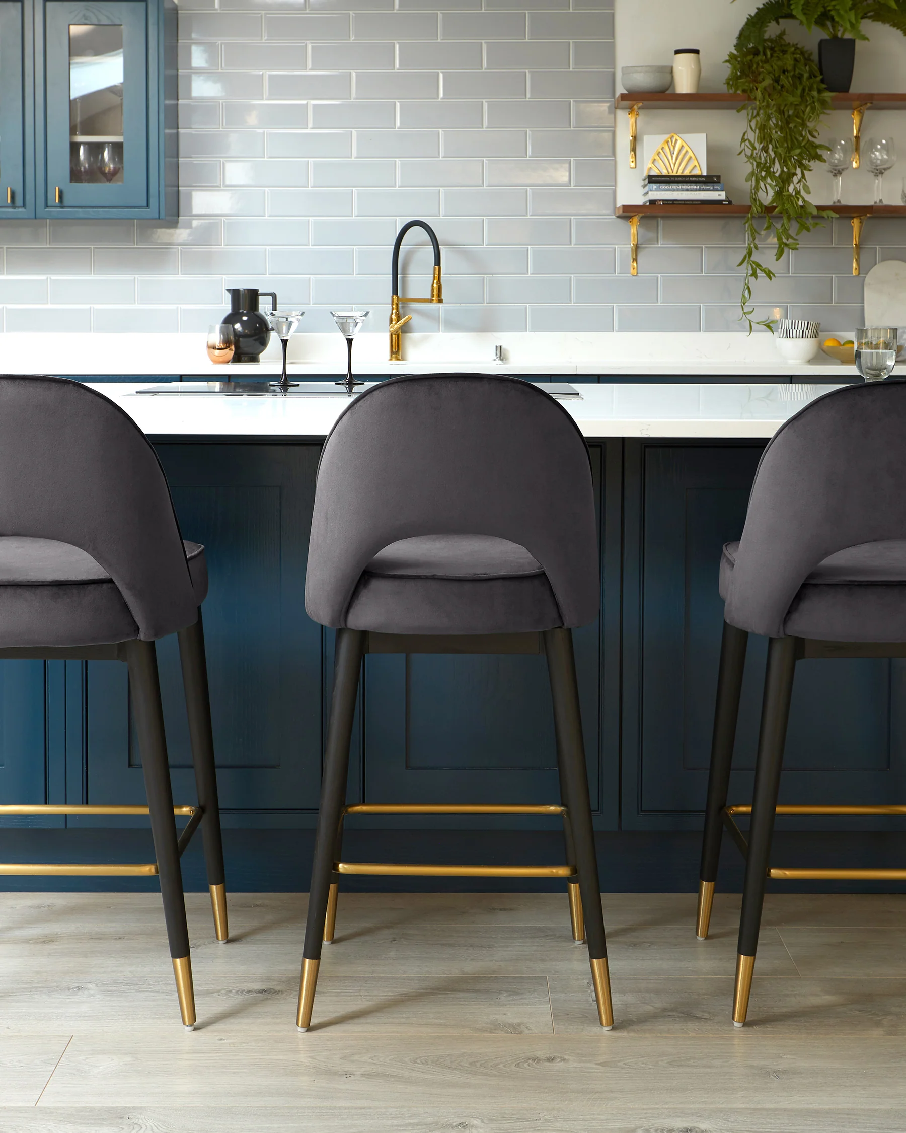 Clover Dark Grey Velvet Bar Stool - Image 4