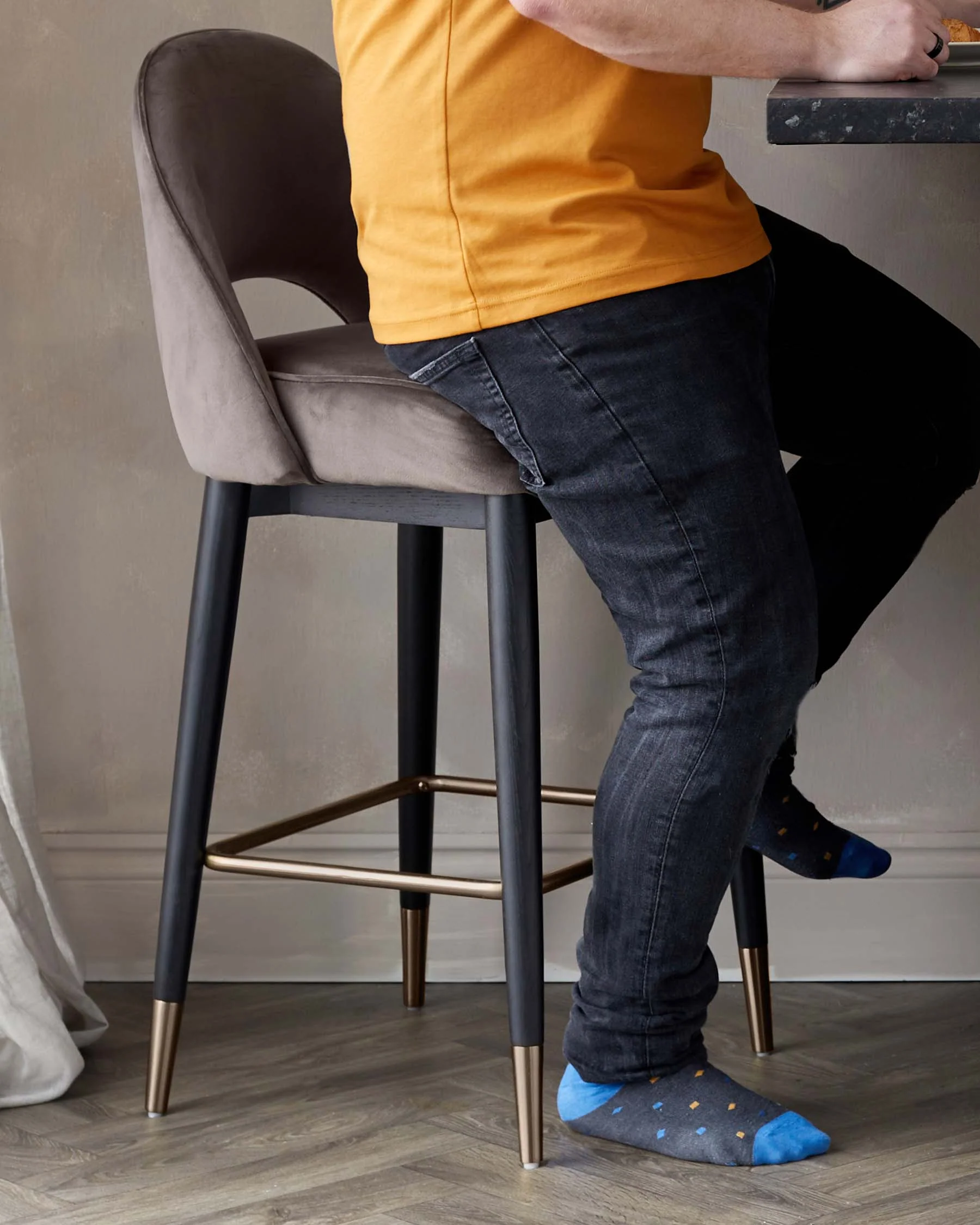 Clover Mocha Velvet Bar Stool With Brushed Bronze Legs - Image 3