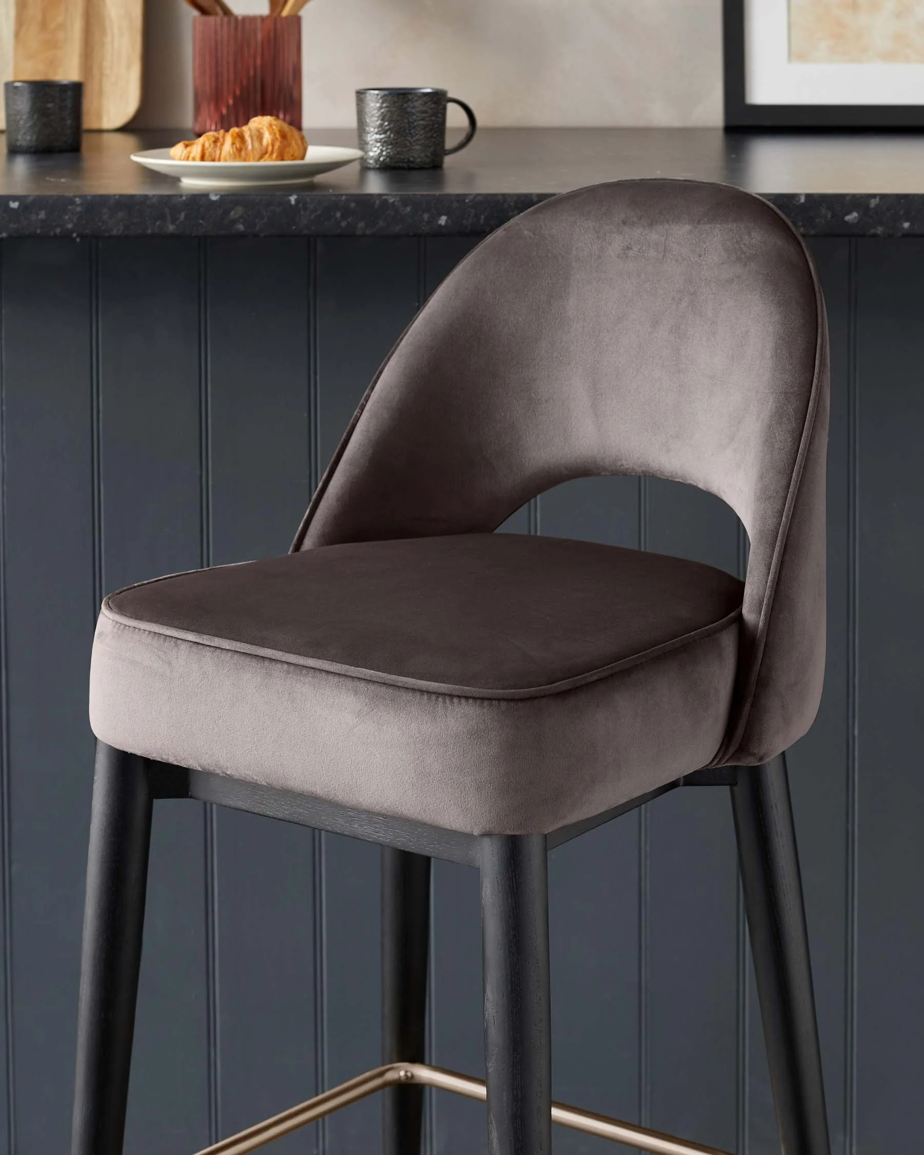 Clover Mocha Velvet Bar Stool With Brushed Bronze Legs - Image 4