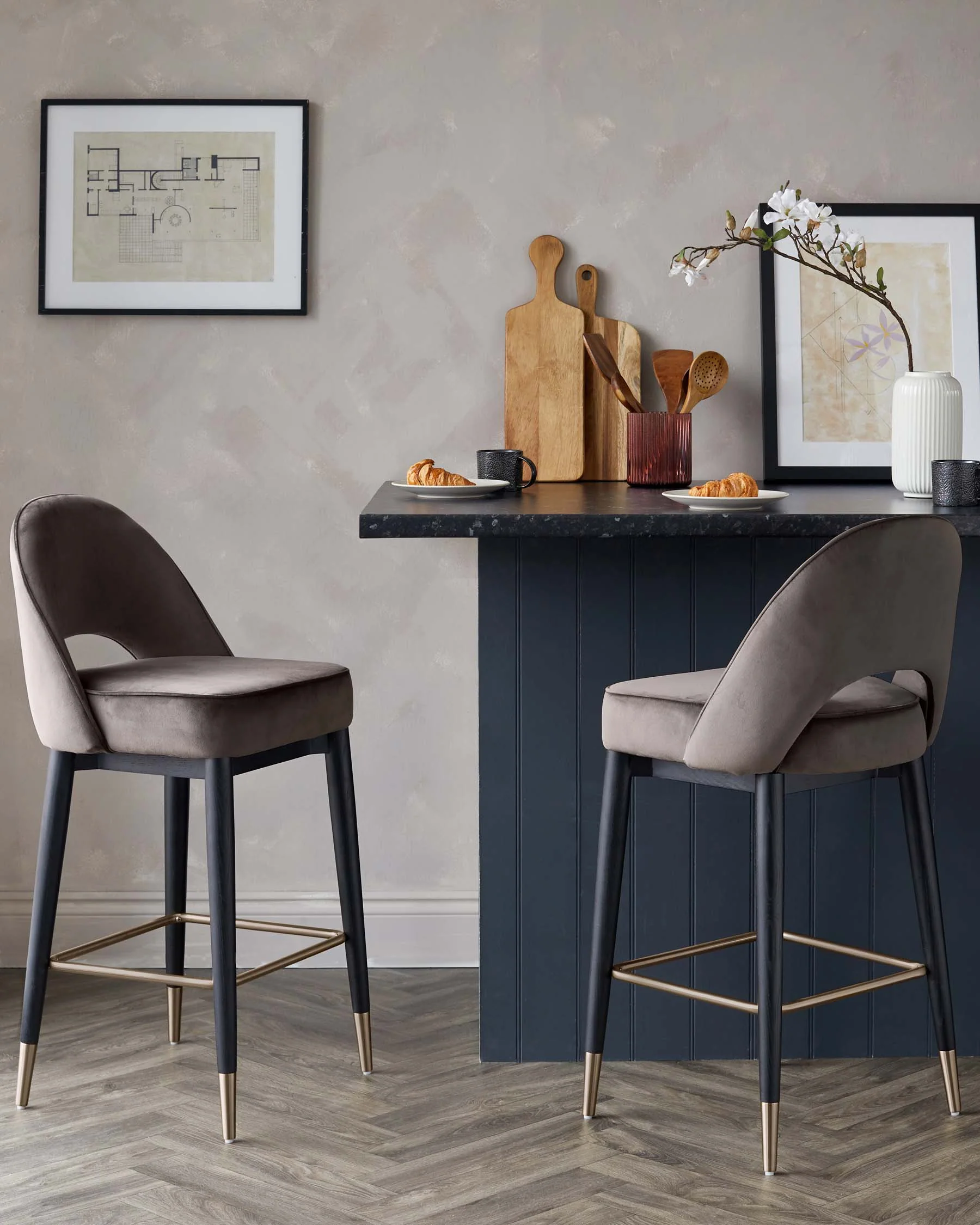 Clover Mocha Velvet Bar Stool With Brushed Bronze Legs - Image 5