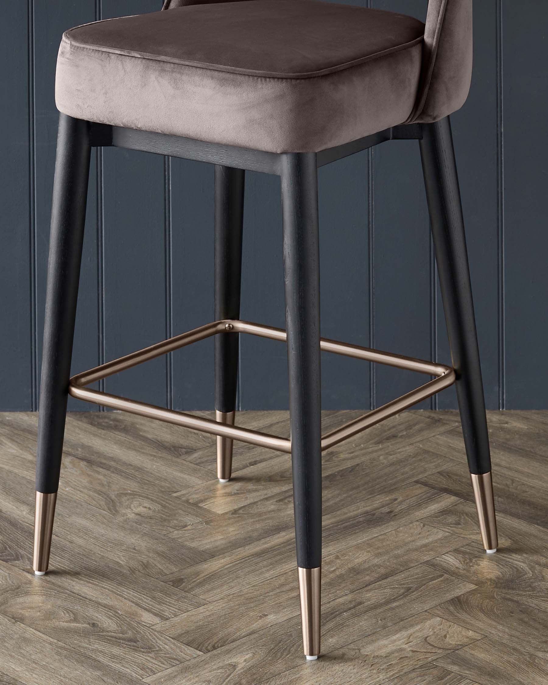 Clover Mocha Velvet Bar Stool With Brushed Bronze Legs - Image 6