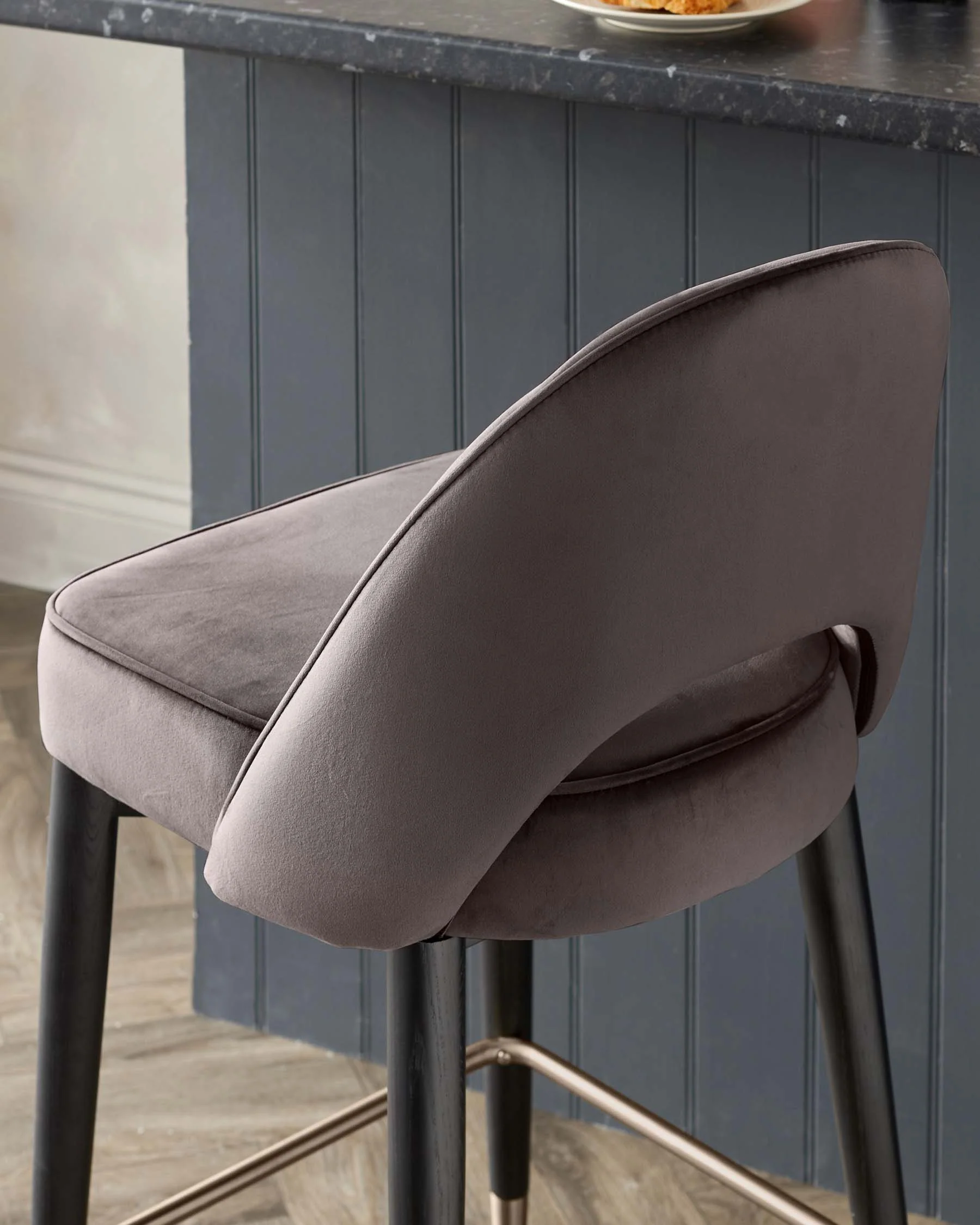 Clover Mocha Velvet Bar Stool With Brushed Bronze Legs - Image 7