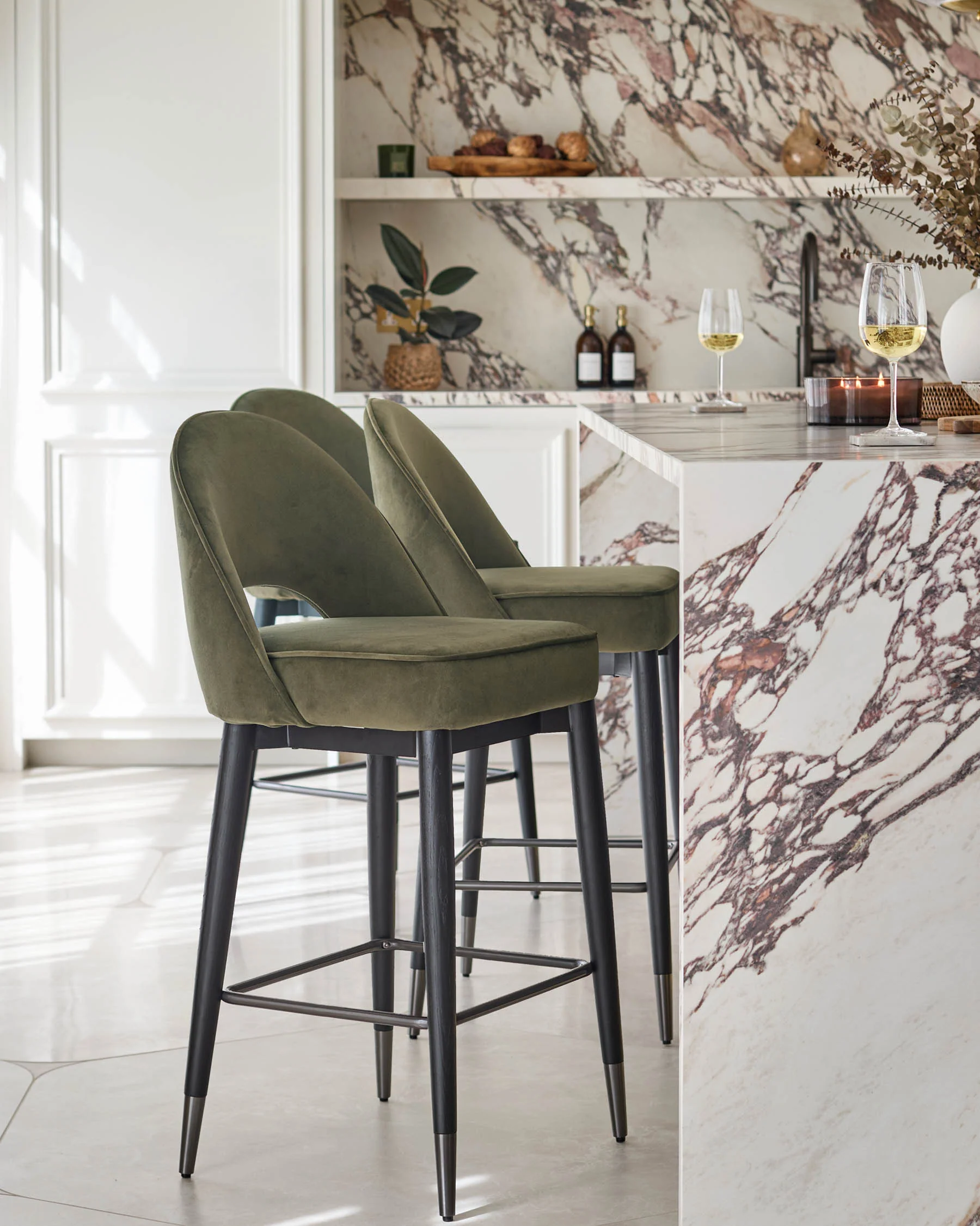 Clover olive green velvet bar stool - Image 2
