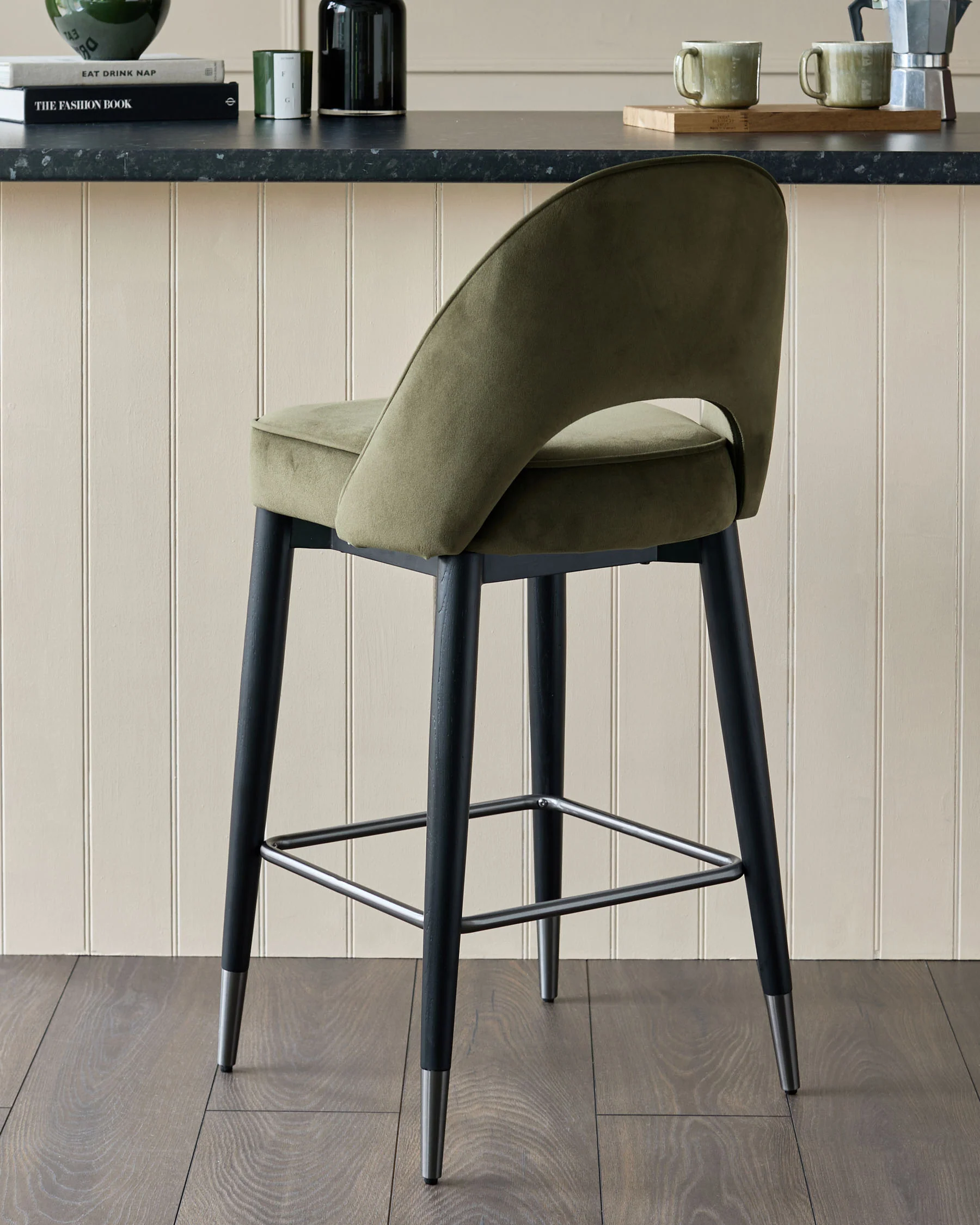 Clover olive green velvet bar stool - Image 4
