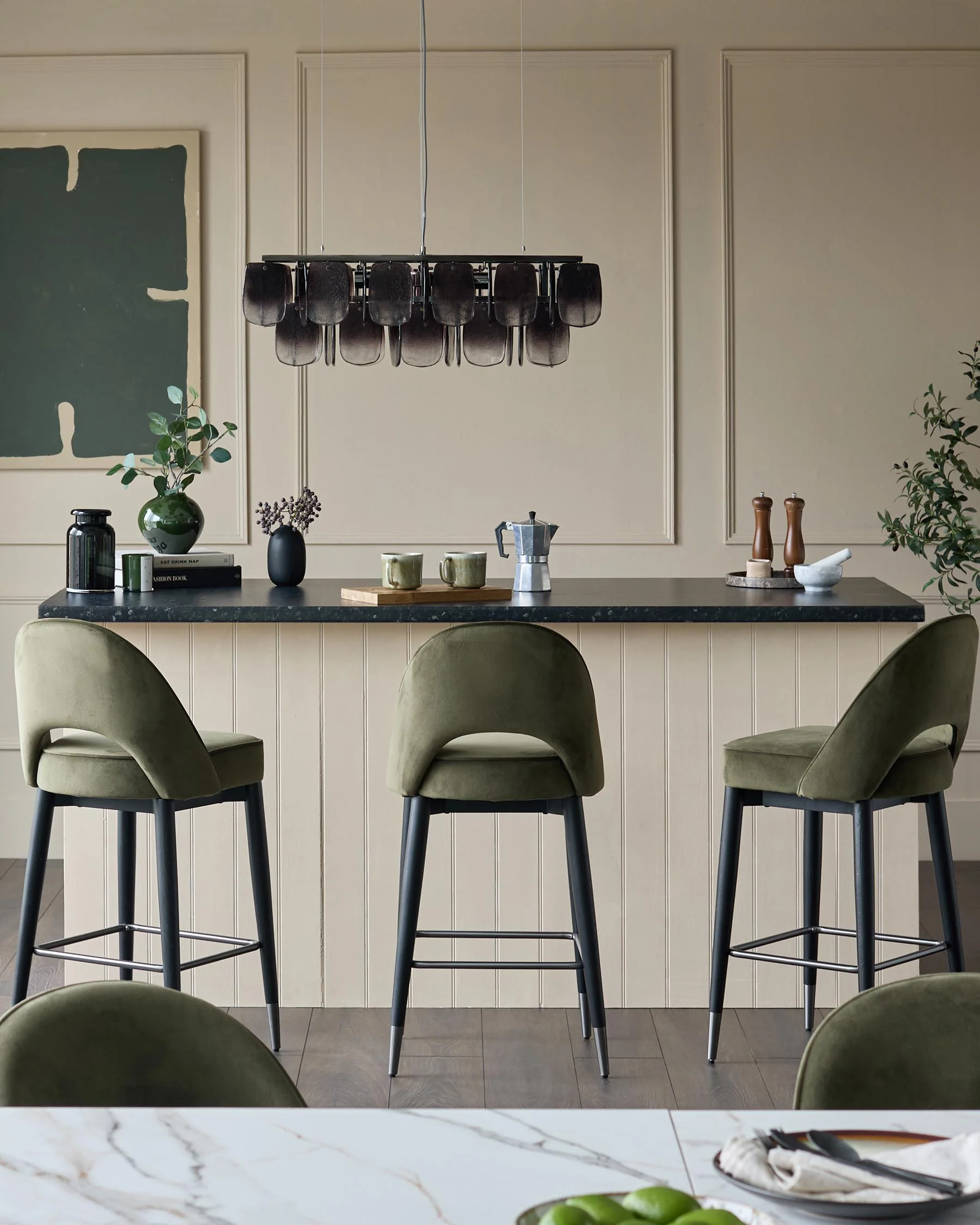 Clover olive green velvet bar stool - Image 5