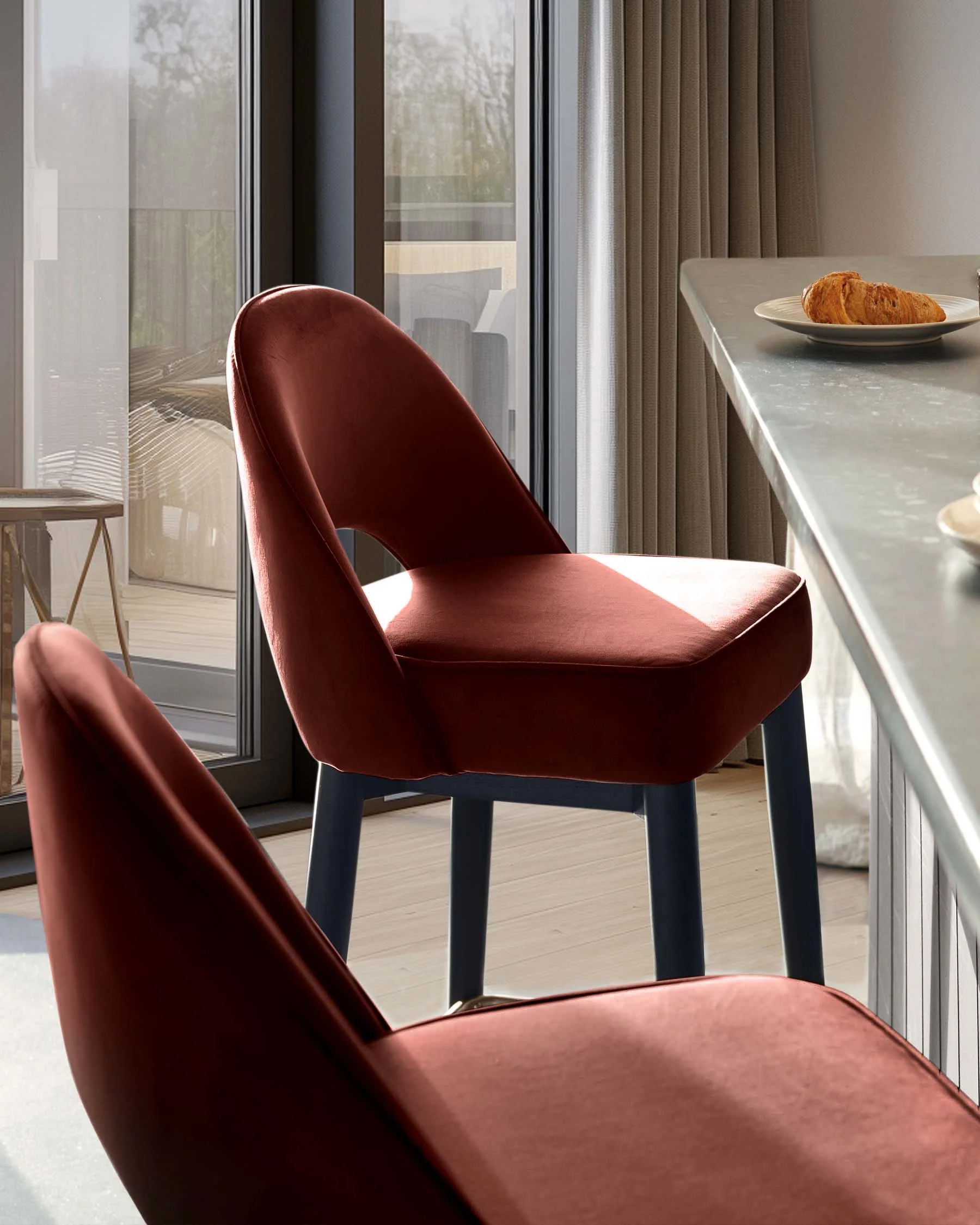 Clover toffee red velvet bar stool - Image 3