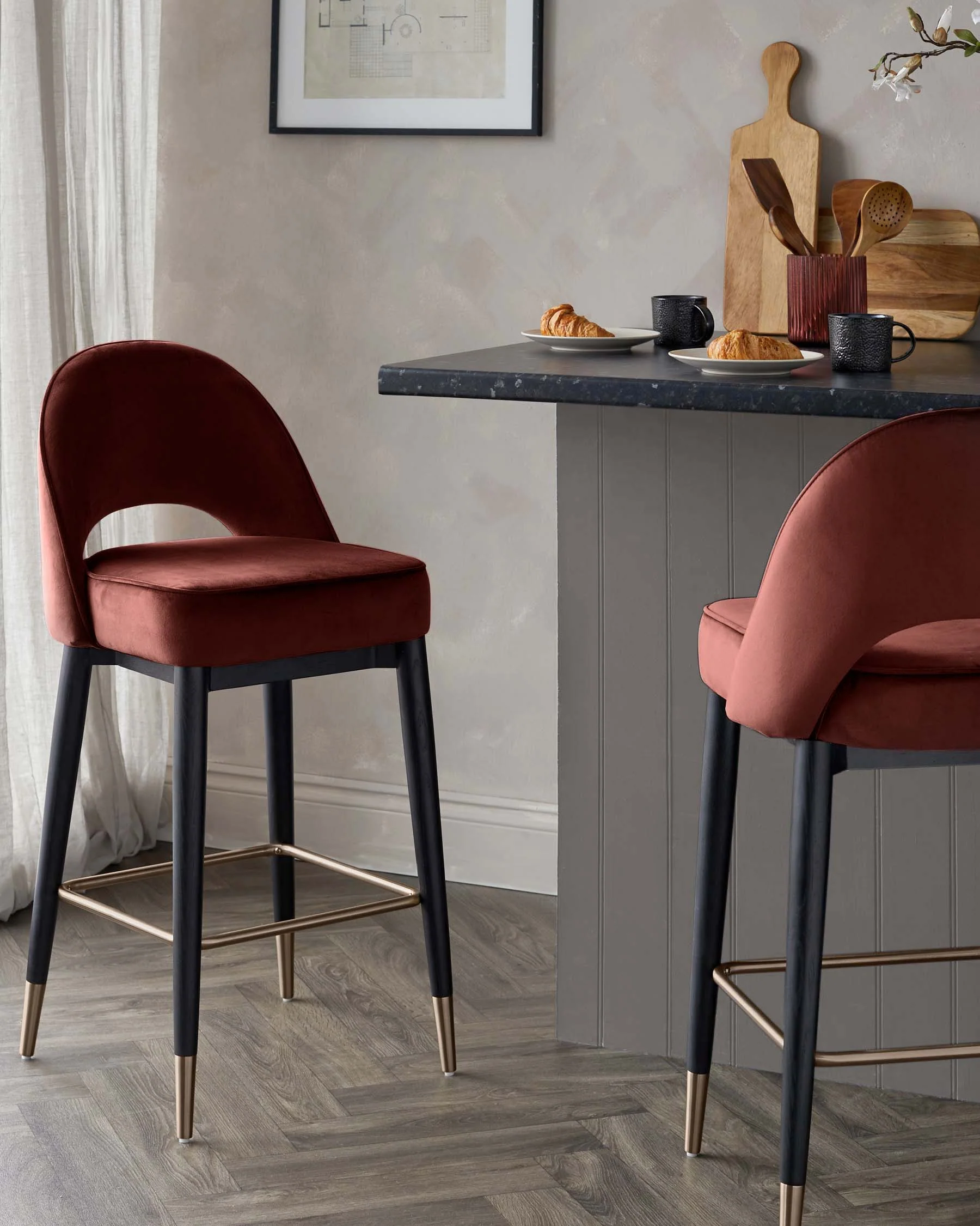 Clover toffee red velvet bar stool - Image 4
