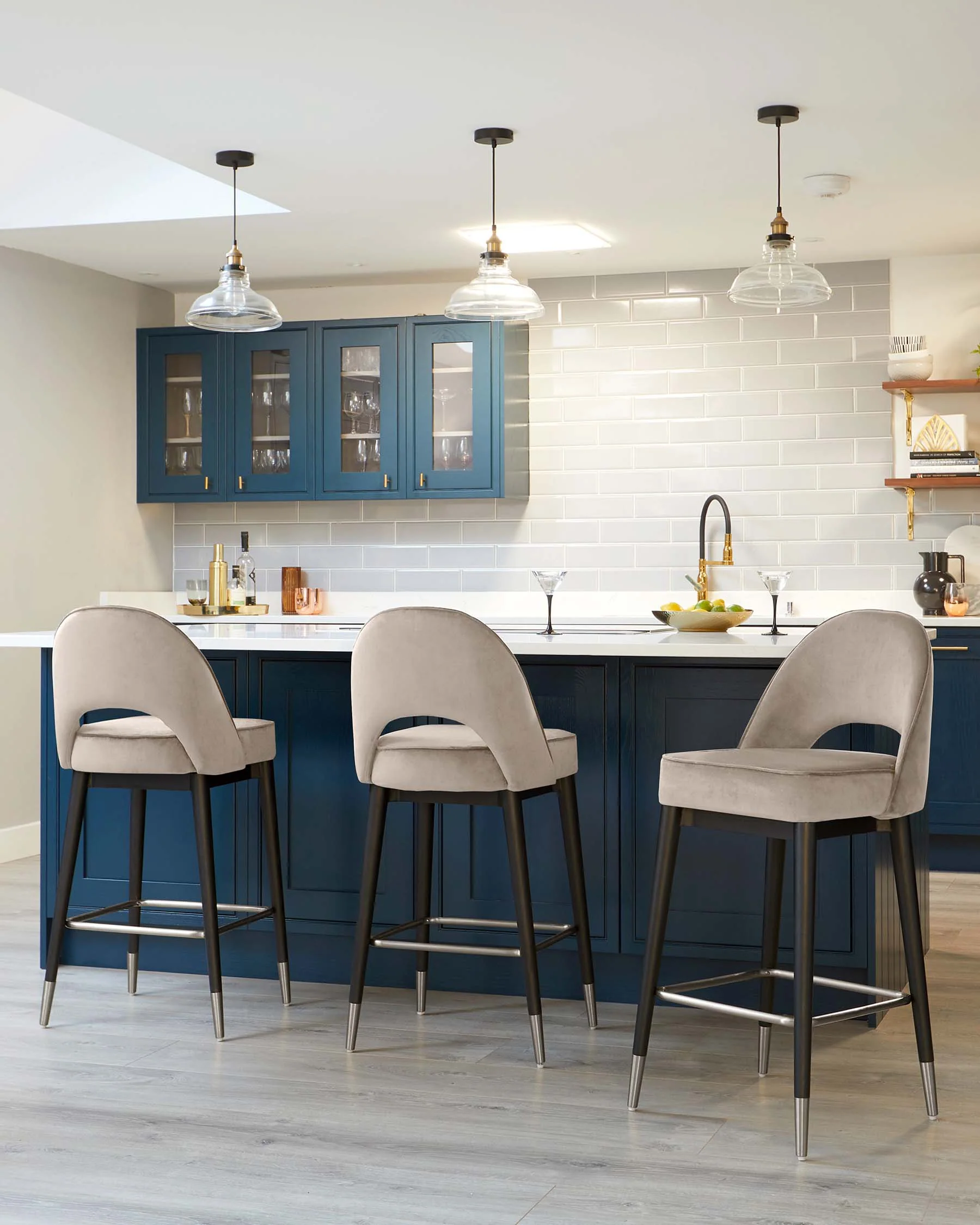 Clover Champagne Velvet Bar Stool With Stainless Steel Caps - Image 2