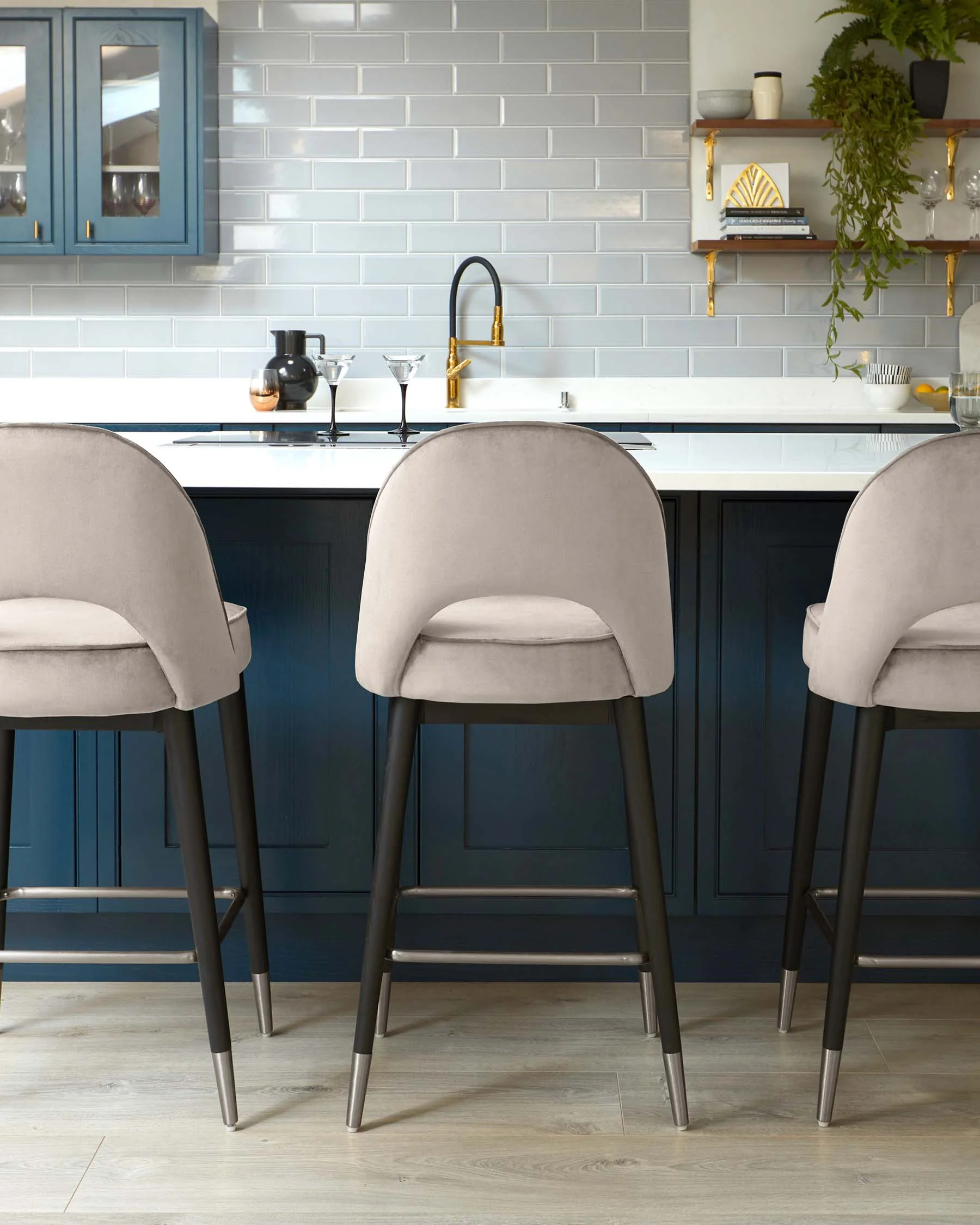 Clover Champagne Velvet Bar Stool With Stainless Steel Caps - Image 4