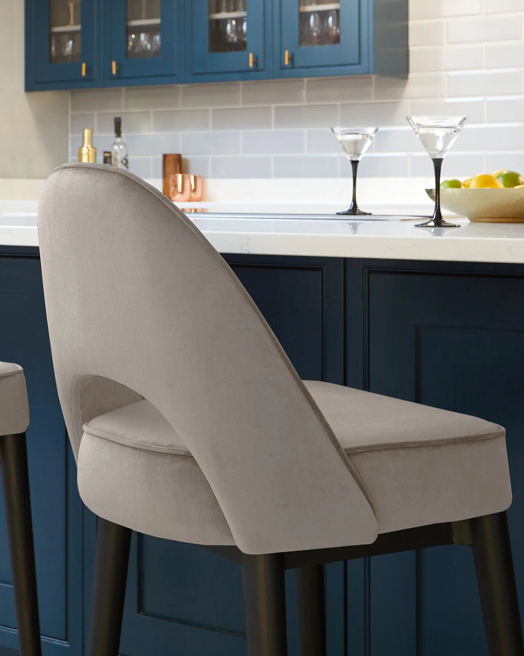 Clover Champagne Velvet Bar Stool With Stainless Steel Caps - Image 5