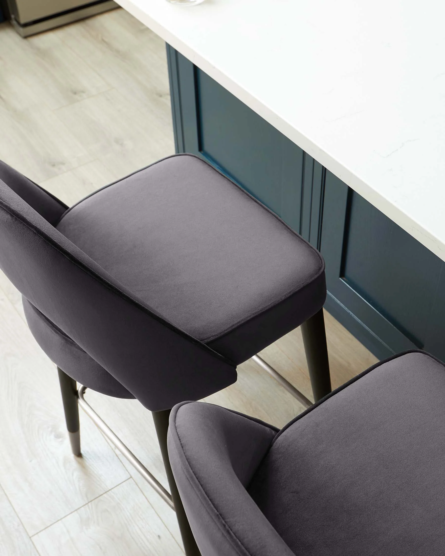 Clover Dark Grey Velvet Bar Stool With Stainless Steel Caps - Image 7