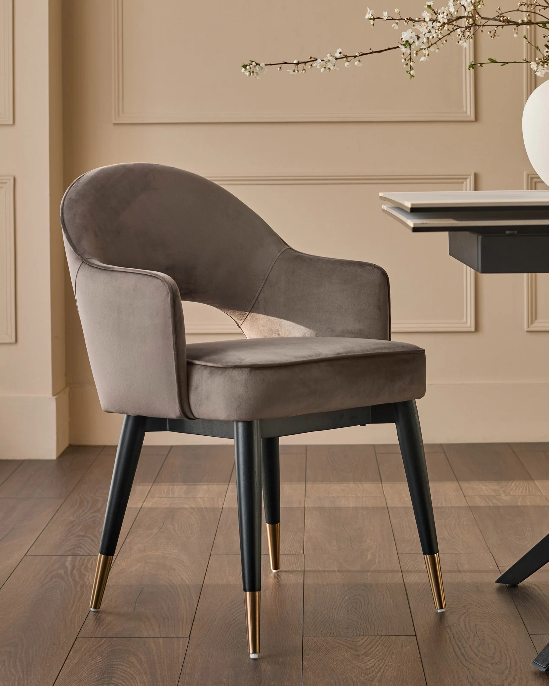 Clover mocha velvet dining armchair