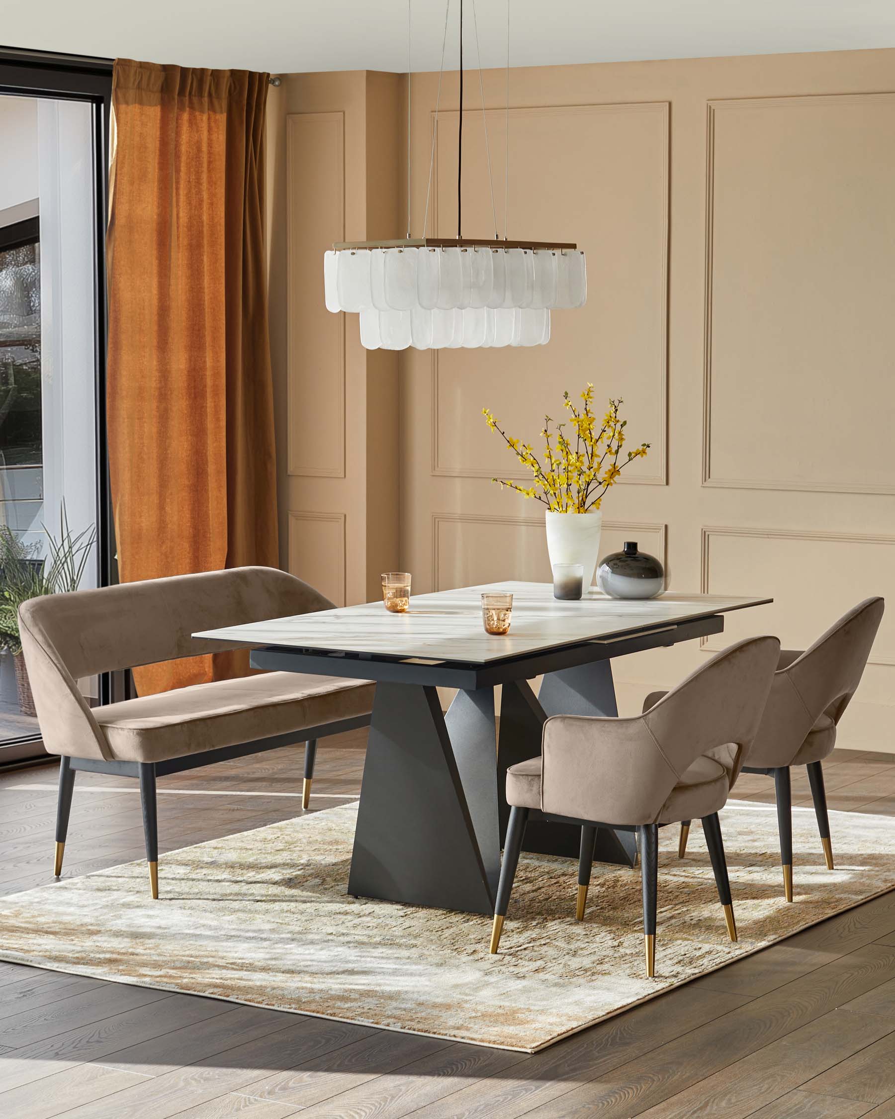 Clover Champagne Velvet & Brushed Brass Dining Armchair - Image 5