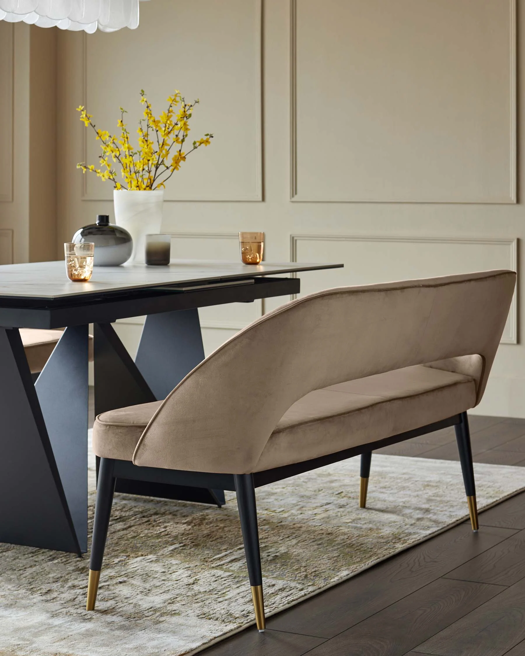 Clover Champagne Velvet Dining Bench With Backrest - Image 3