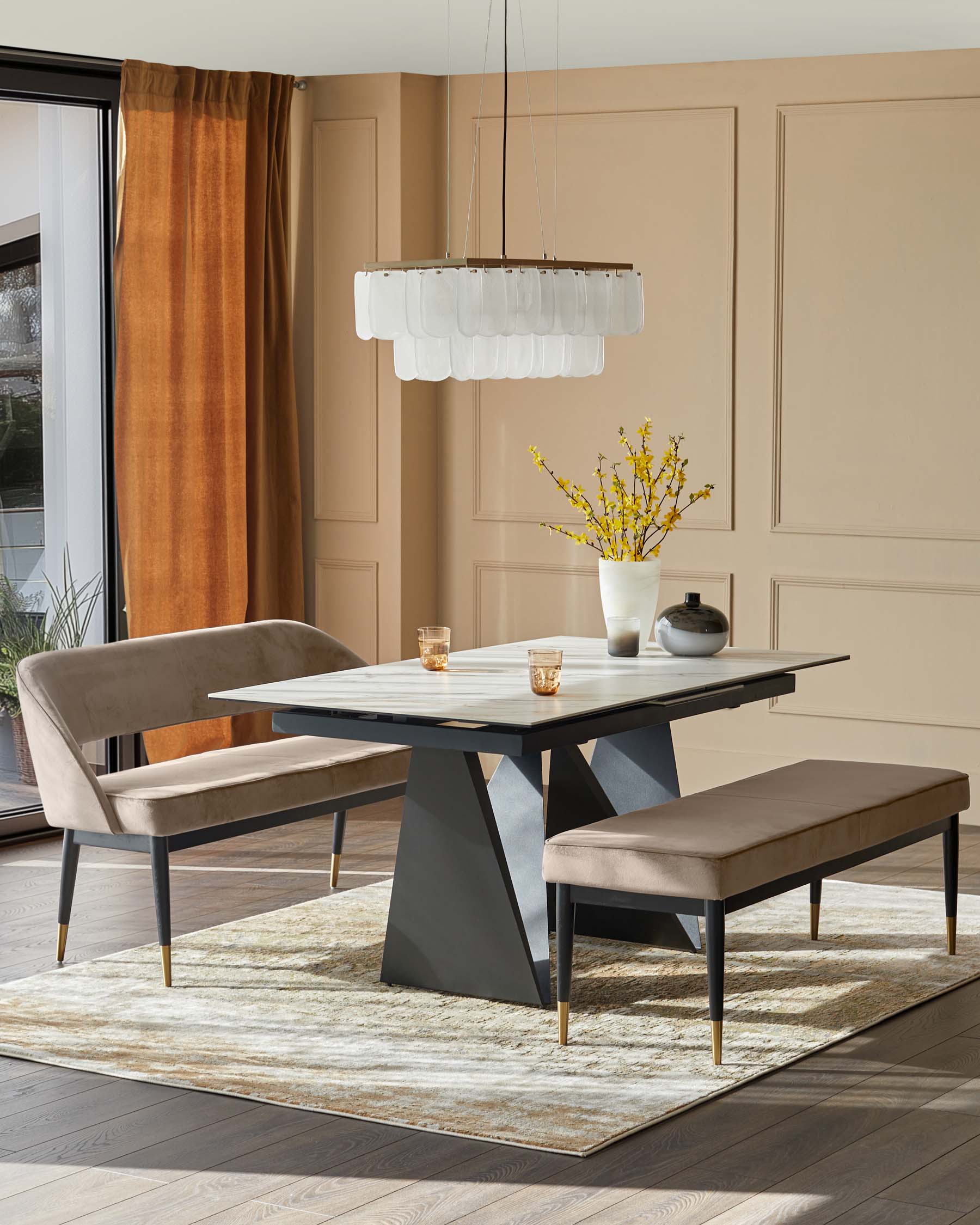 Clover Champagne Velvet Dining Bench With Backrest - Image 5