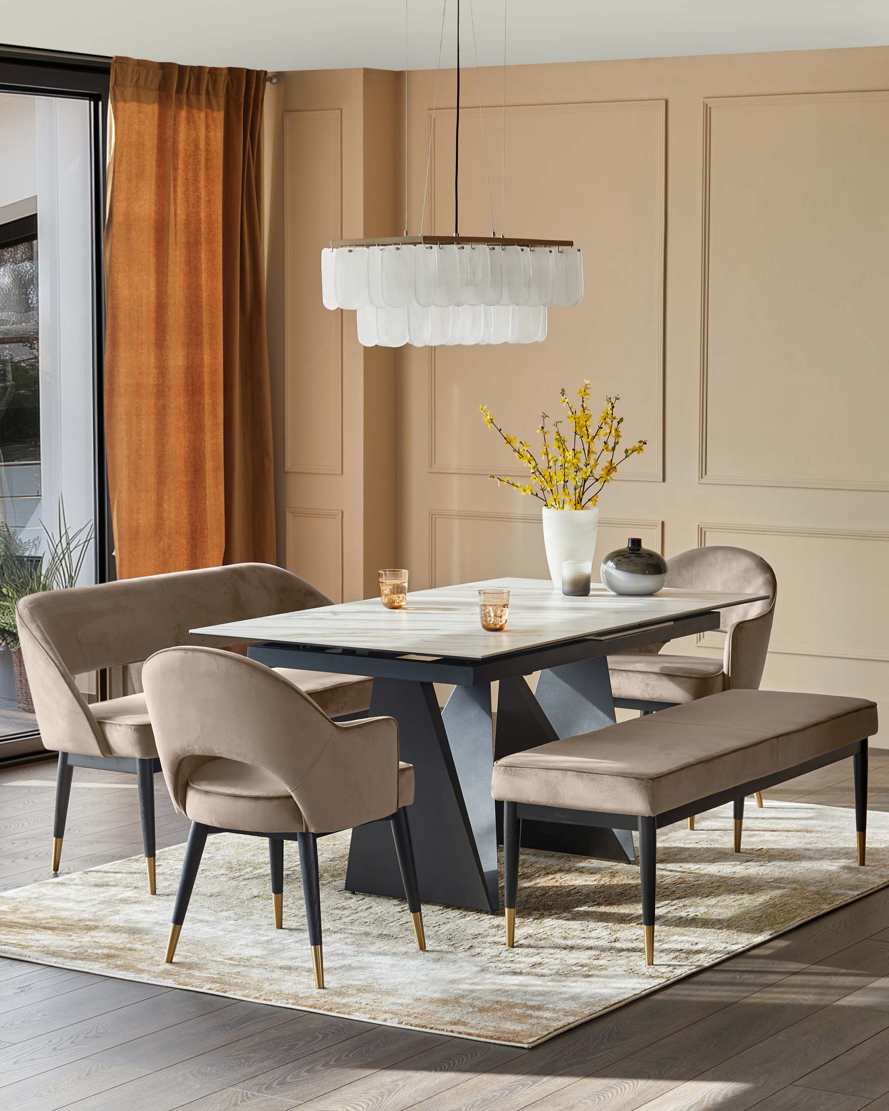 Clover Champagne Velvet & Brushed Brass Dining Armchair - Image 3