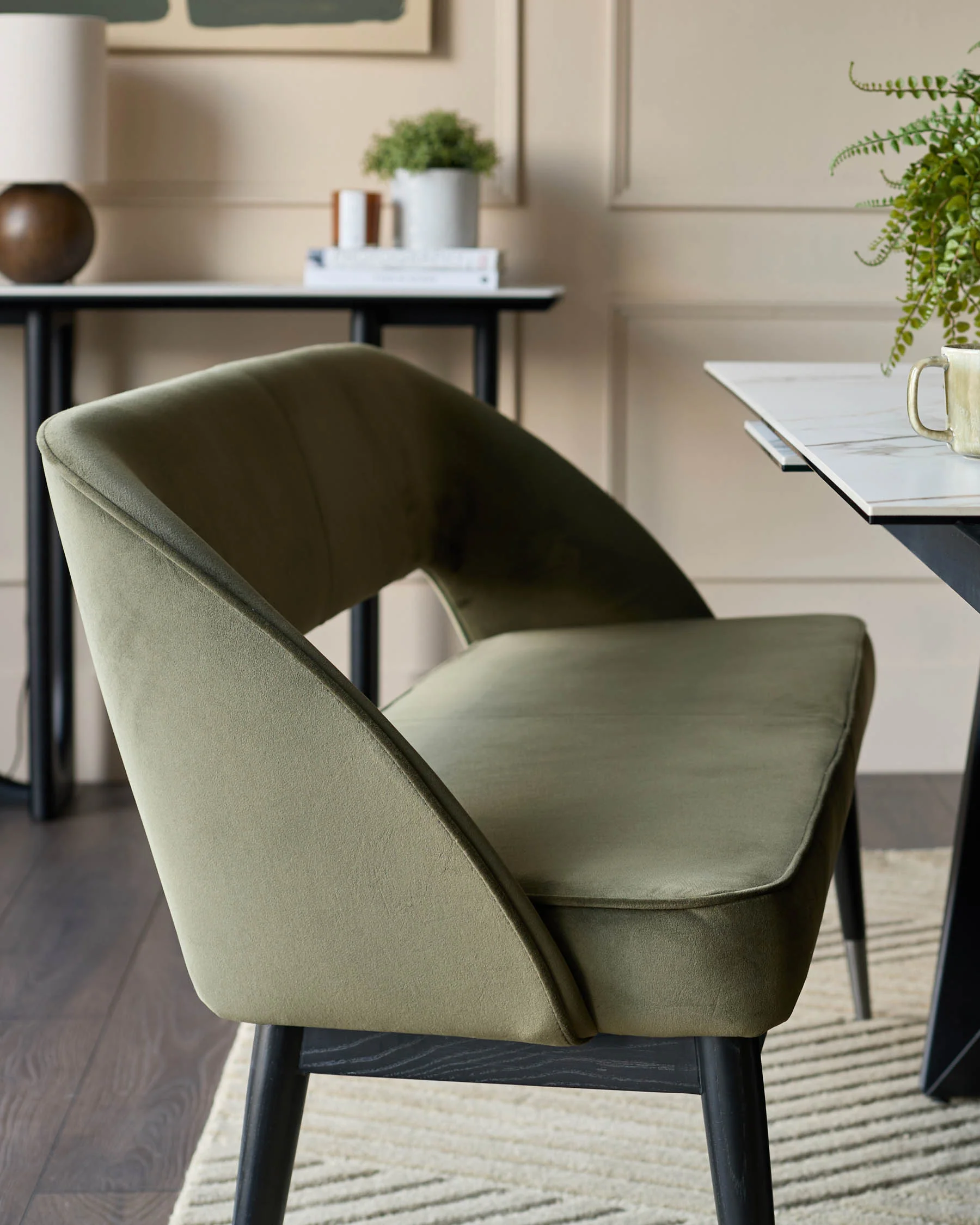 Clover olive green velvet dining bench with backrest - Image 4