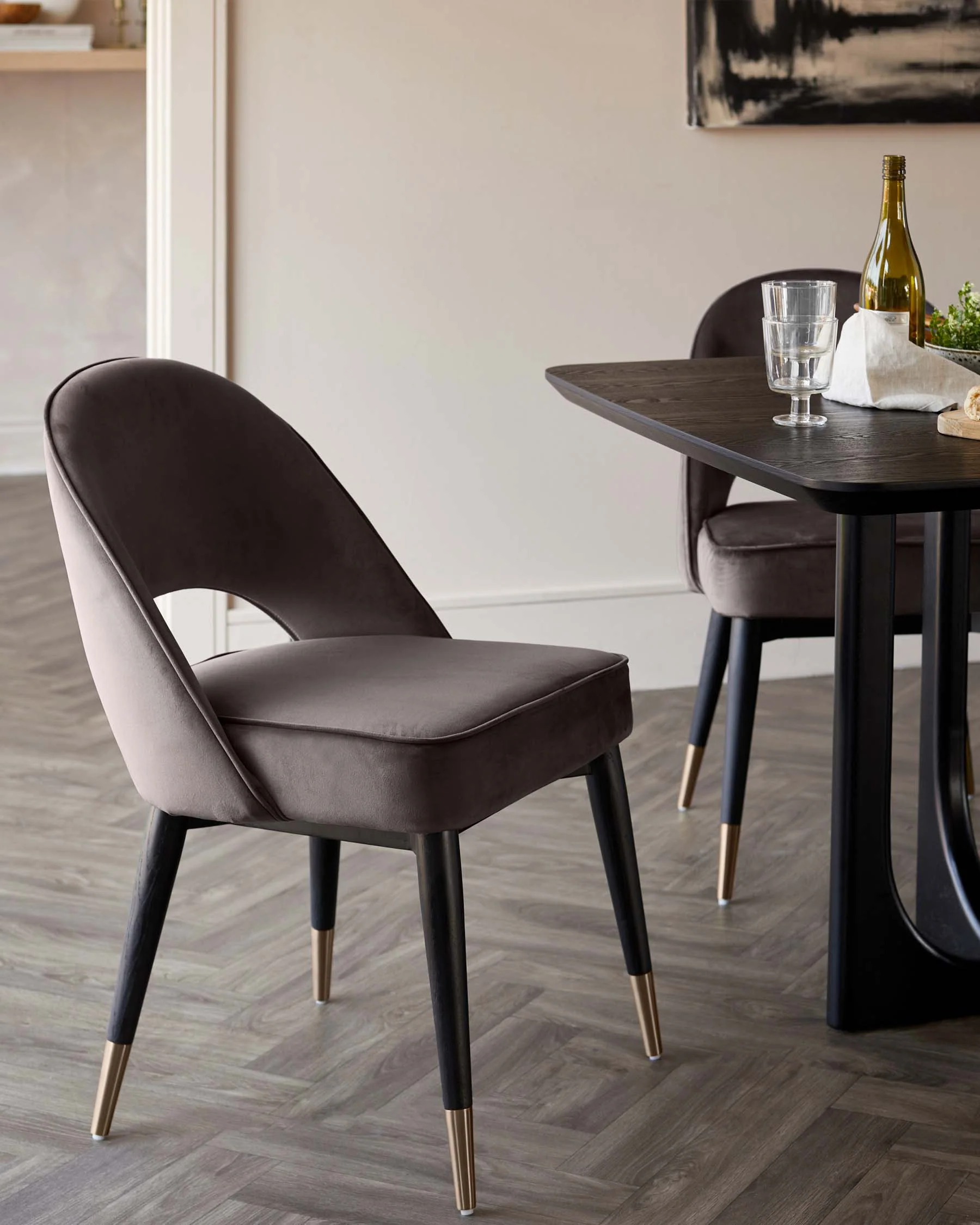 Clover Mocha Velvet Dining Chair With Bronze Legs