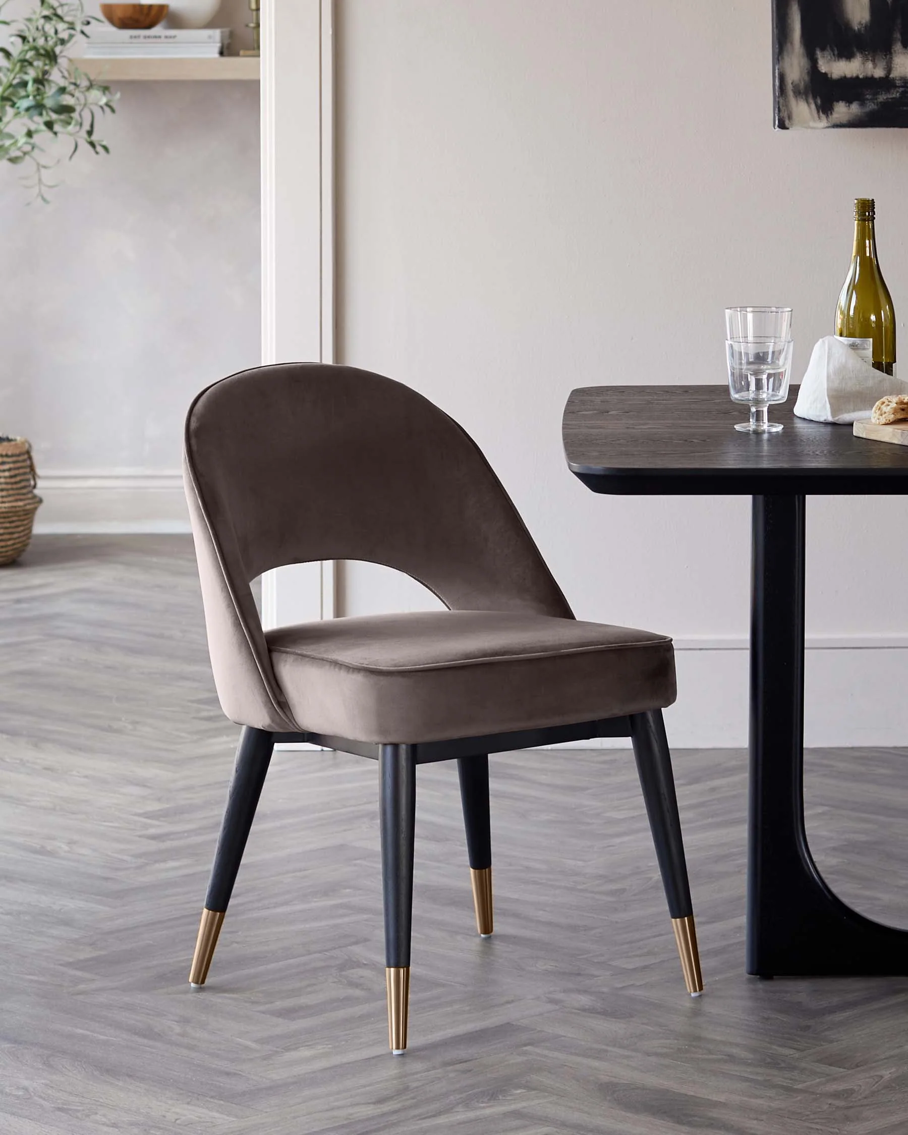 Clover Mocha Velvet Dining Chair With Bronze Legs - Image 3