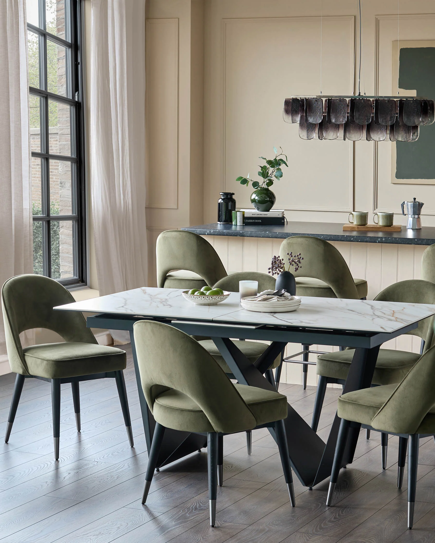 Clover olive green velvet dining chair - Image 2