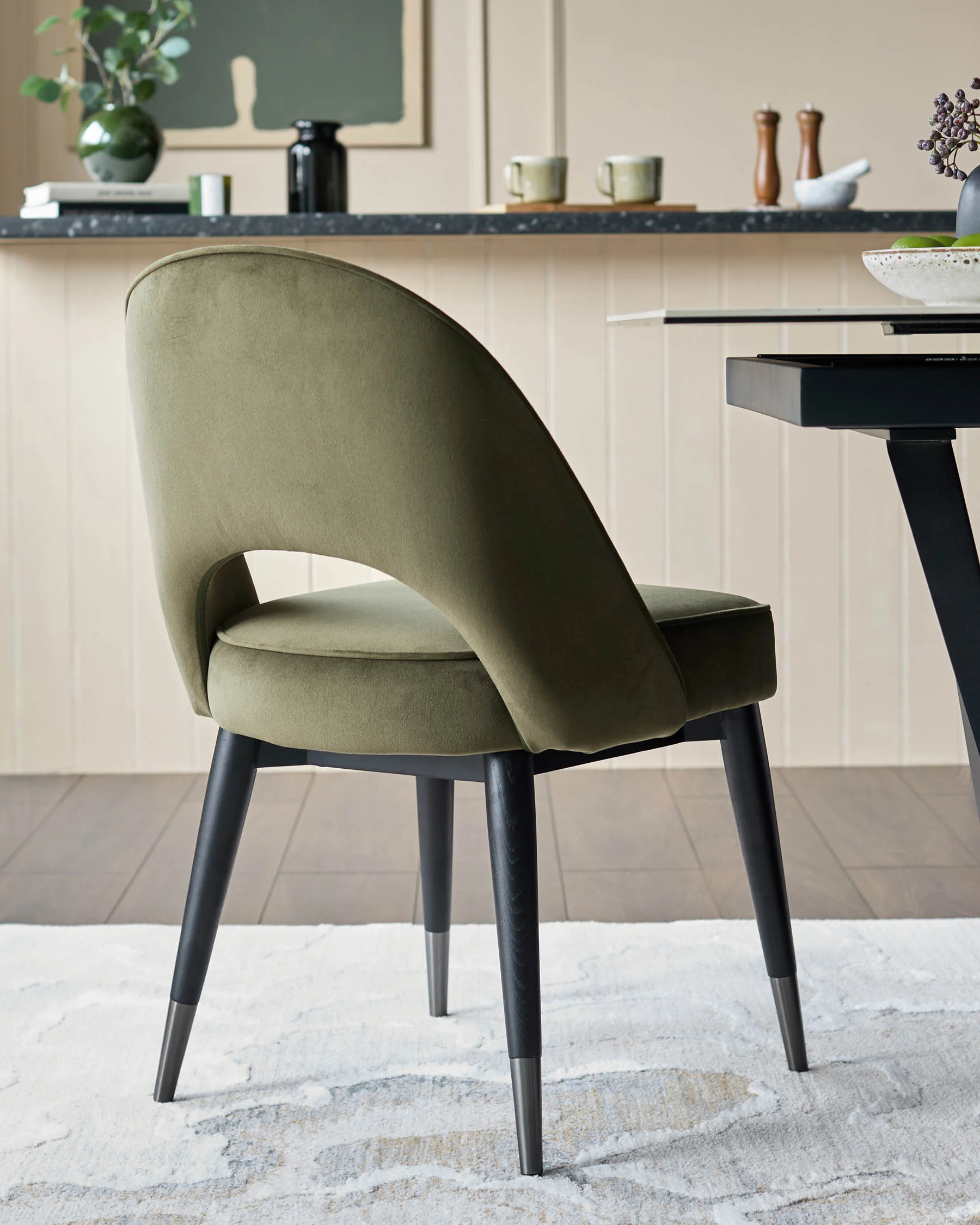 Clover olive green velvet dining chair - Image 3