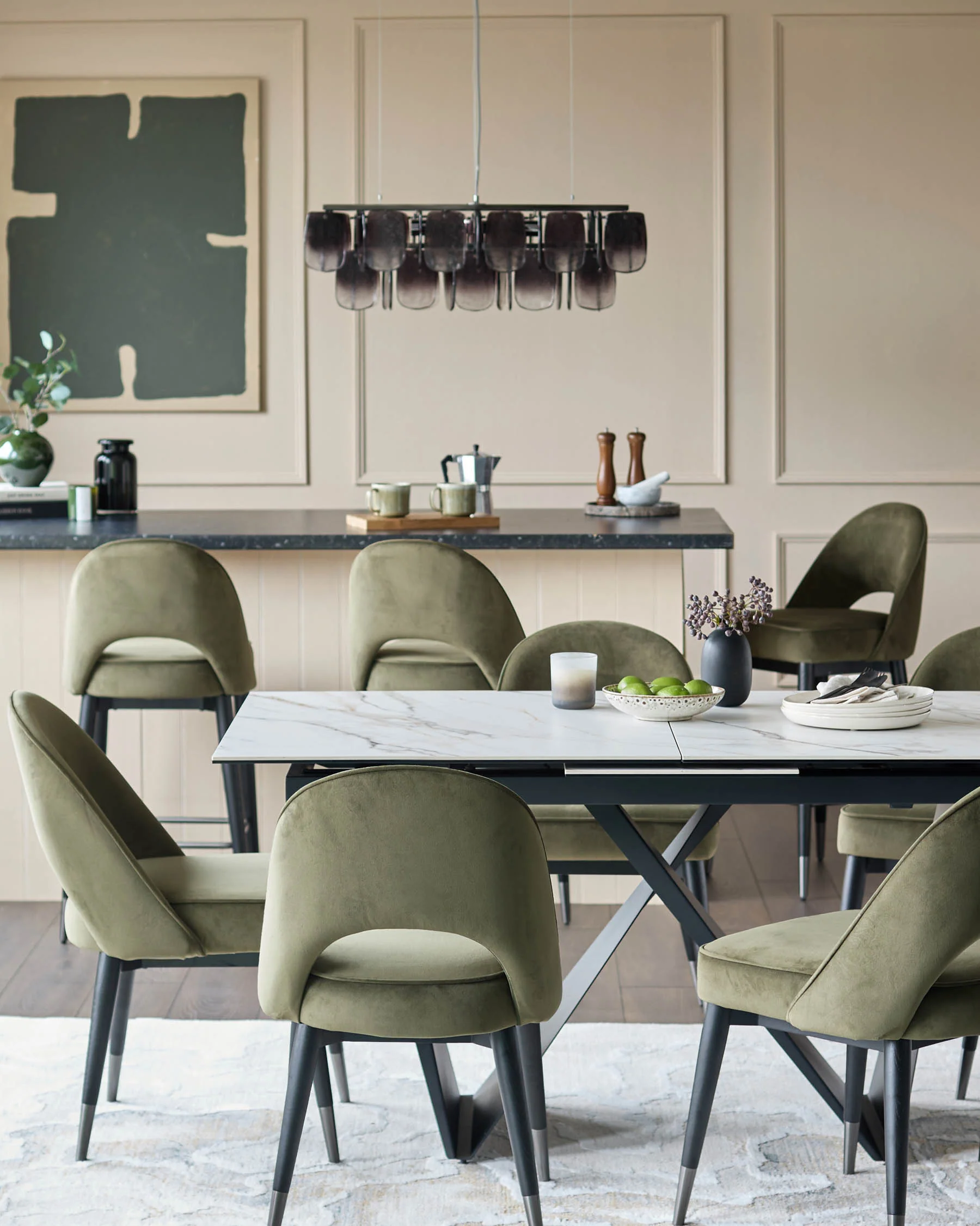 Clover olive green velvet dining chair - Image 4