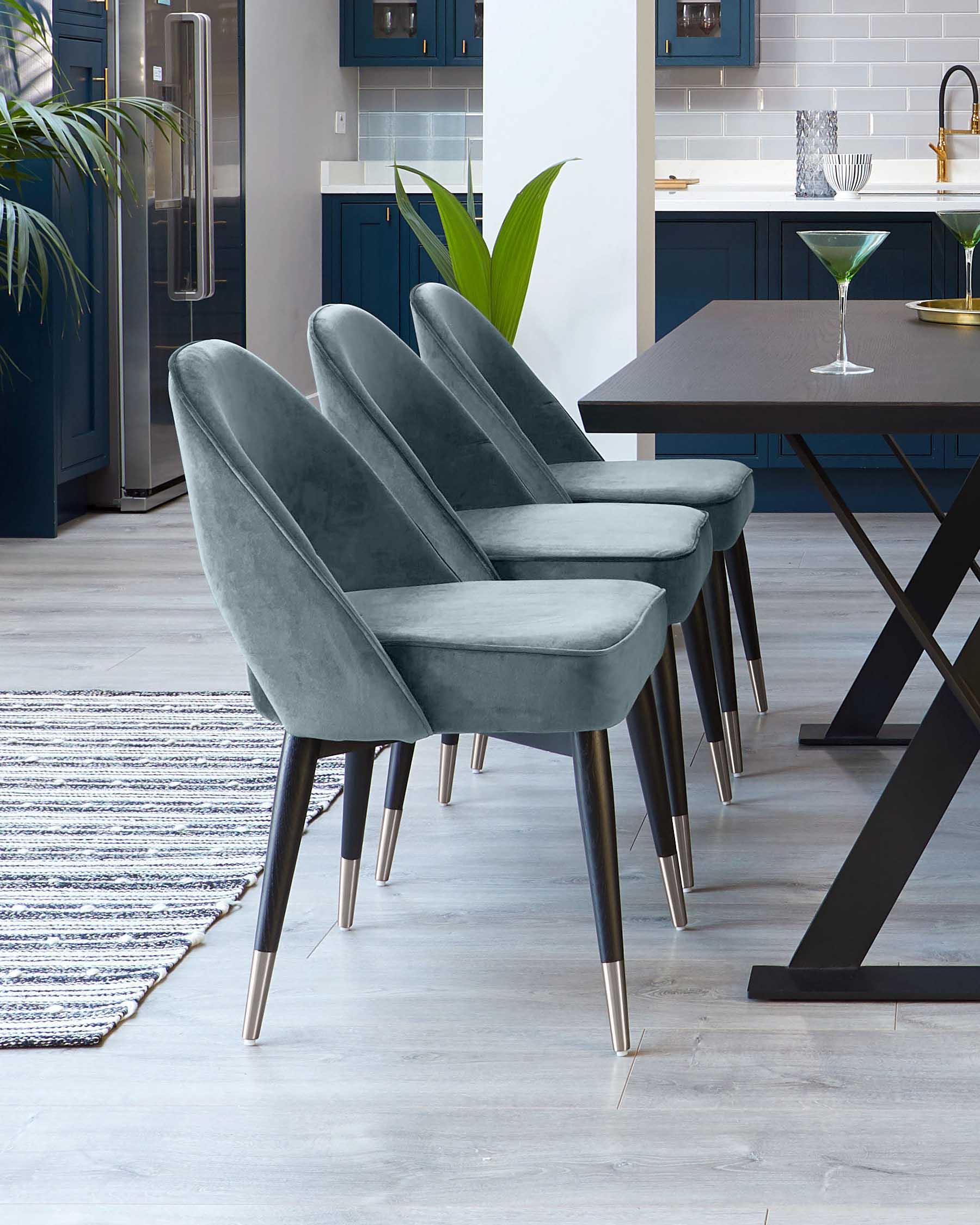 Clover Blue Grey Velvet Dining Chair - Image 3