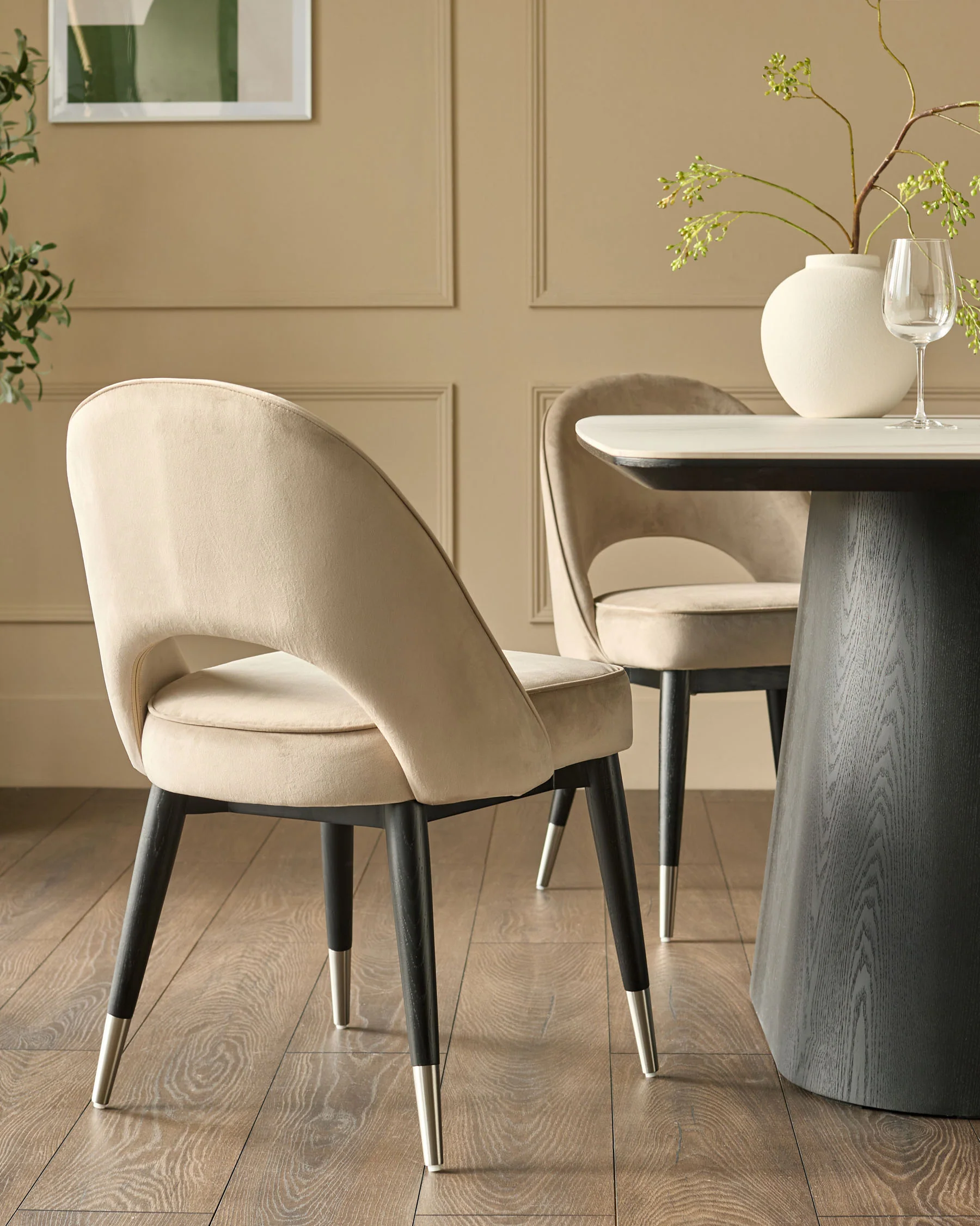 Clover Champagne Velvet Dining Chair With Stainless Steel Caps - Image 3