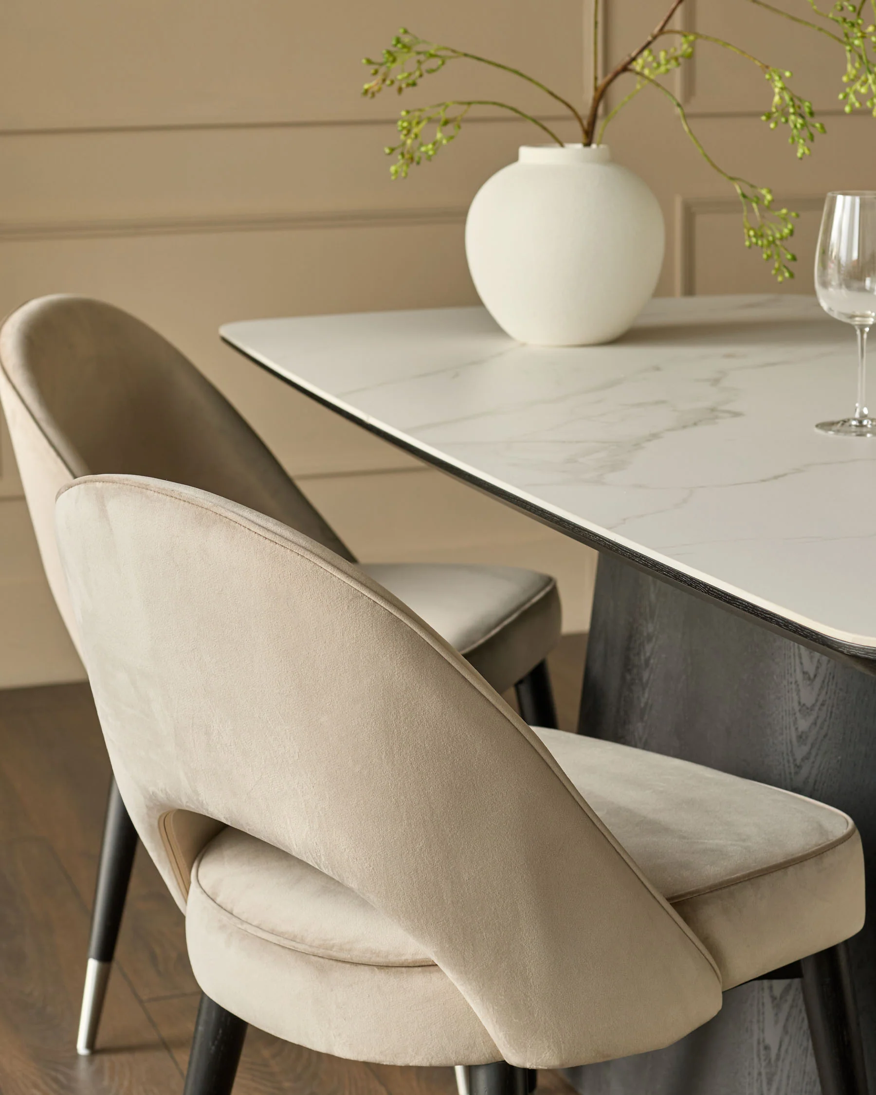 Clover Champagne Velvet Dining Chair With Stainless Steel Caps - Image 9