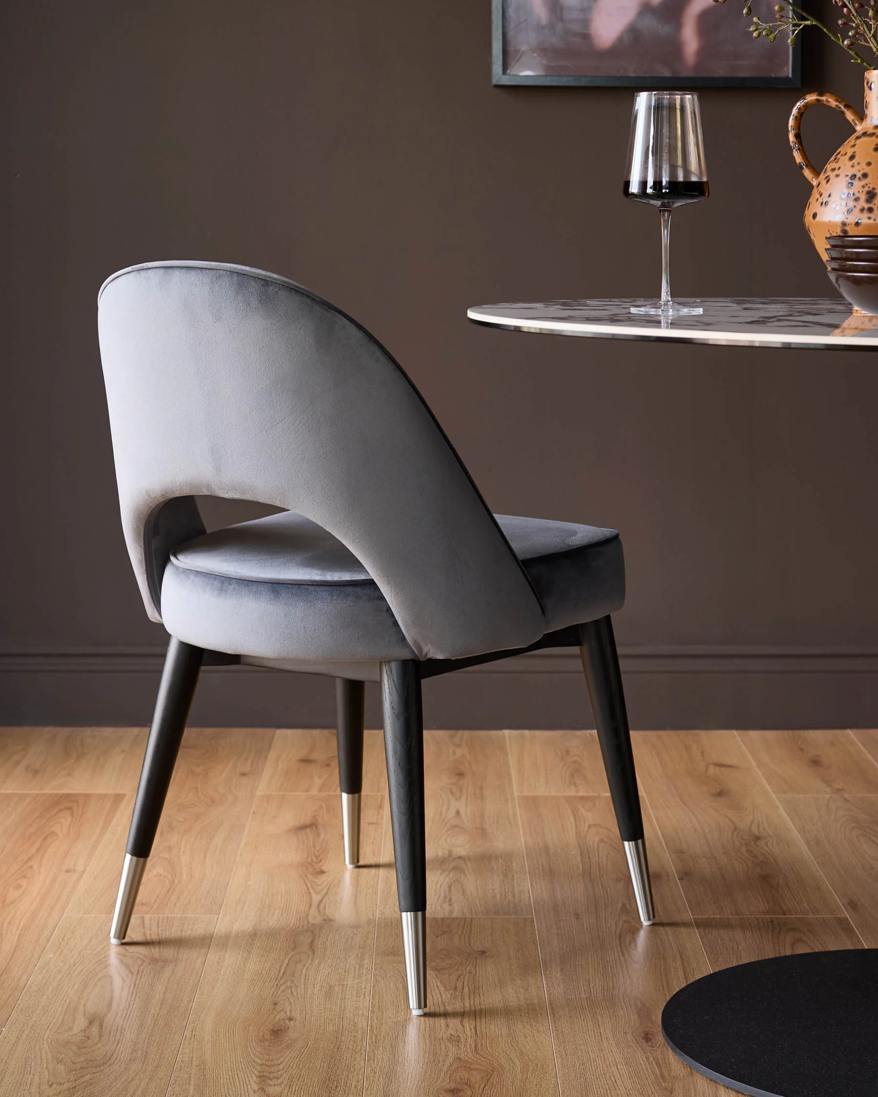 Clover dark grey velvet dining chair - Image 3