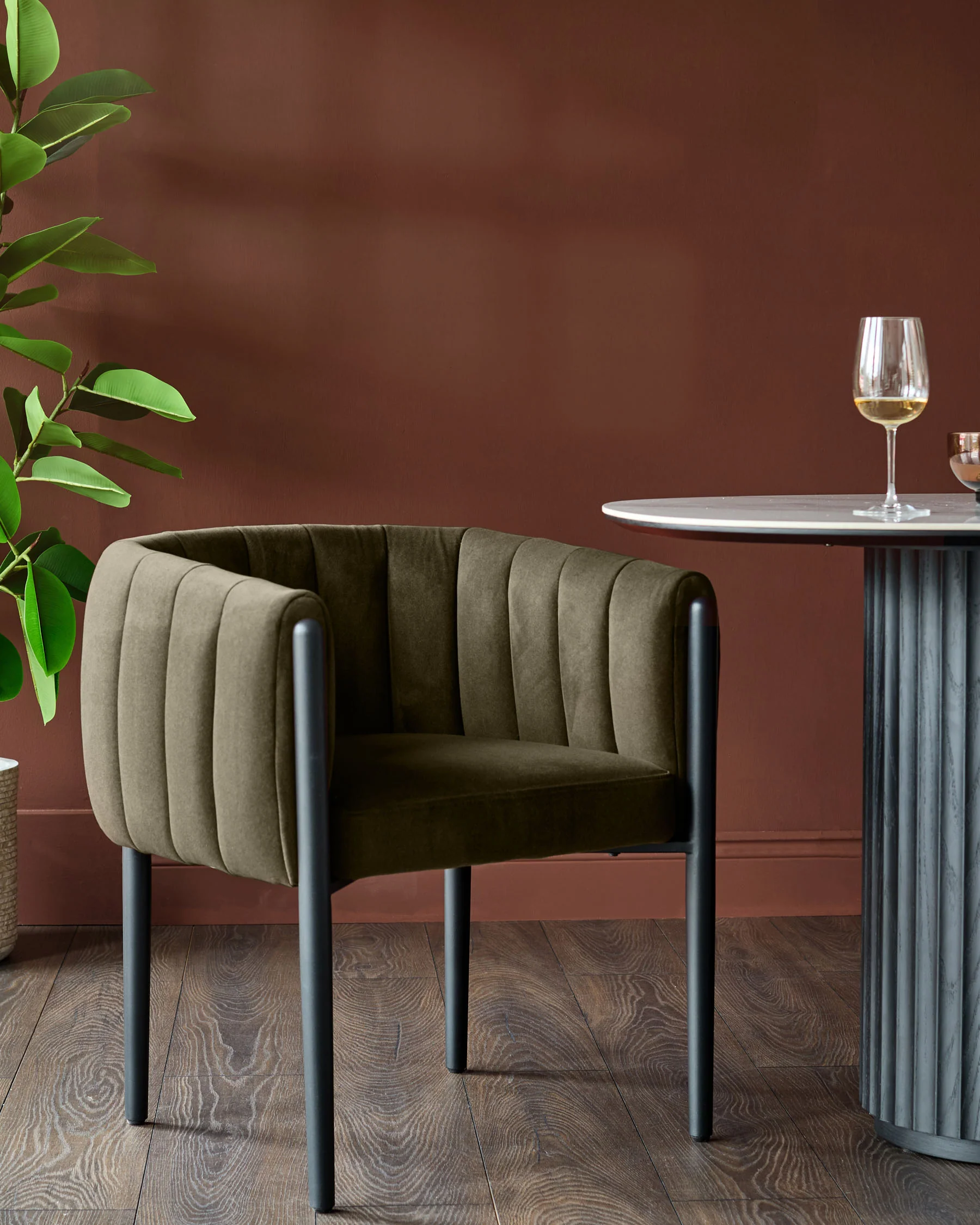Cole olive green plush fabric dining chair