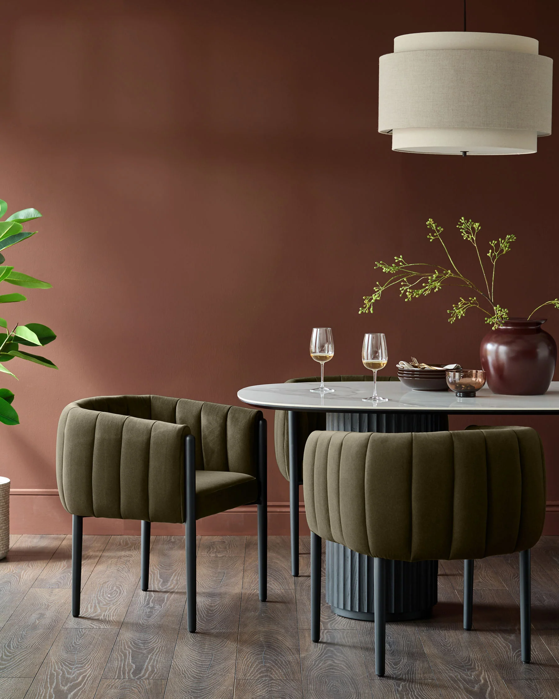 Cole olive green plush fabric dining chair - Image 2