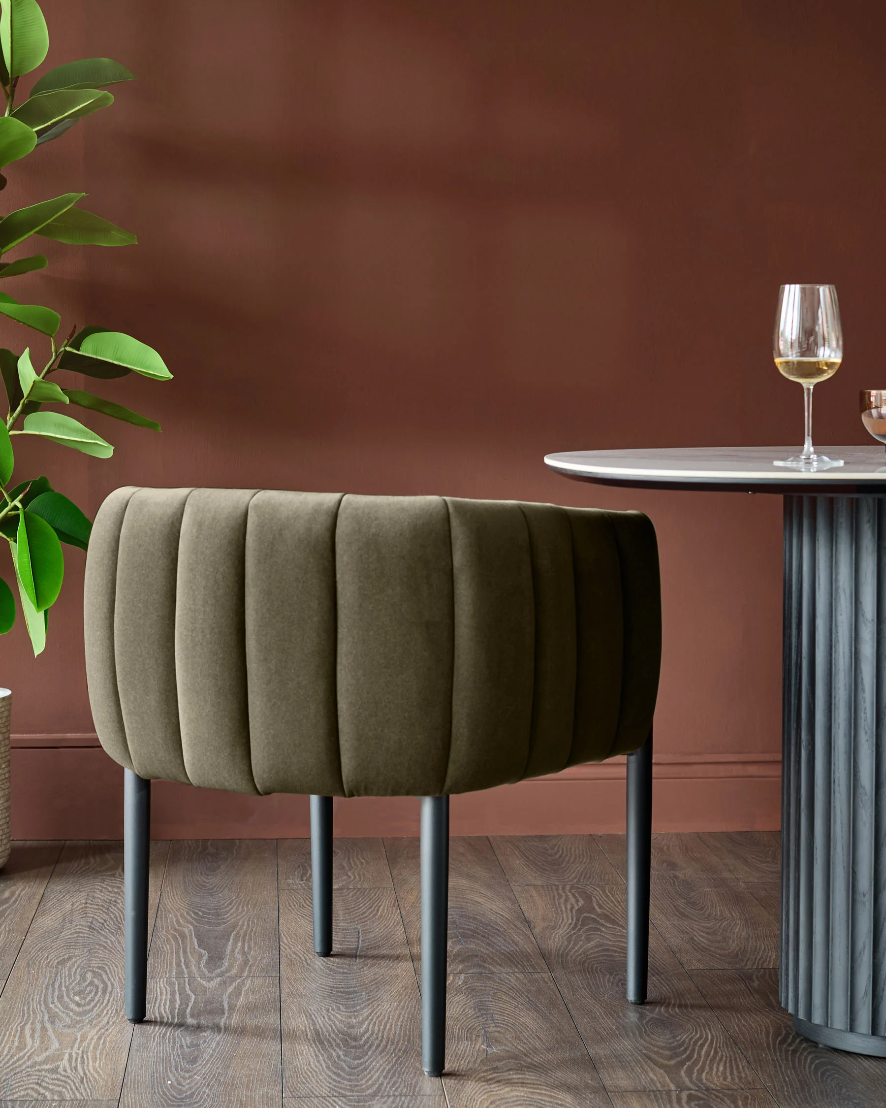 Cole olive green plush fabric dining chair - Image 3