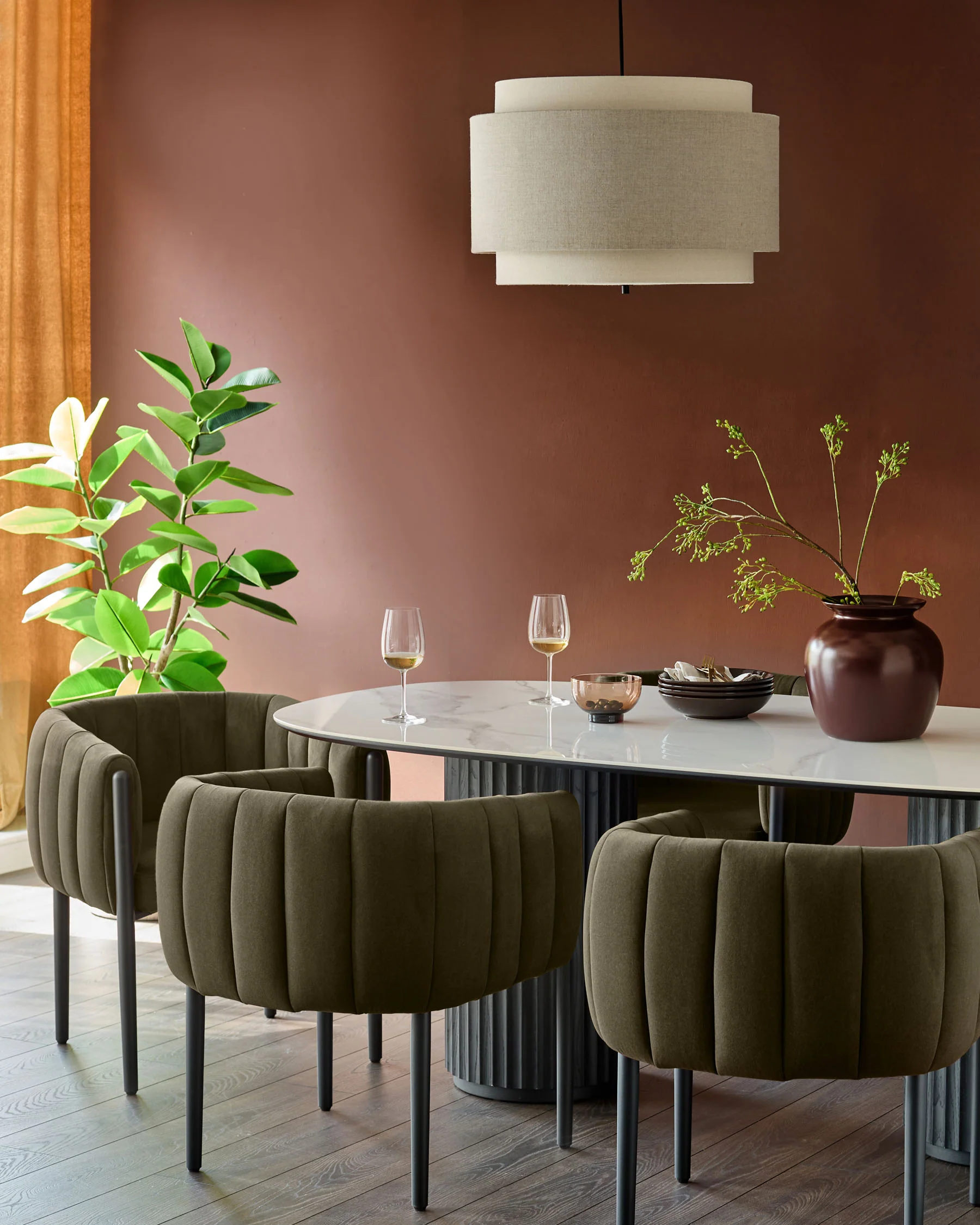 Cole olive green plush fabric dining chair - Image 4