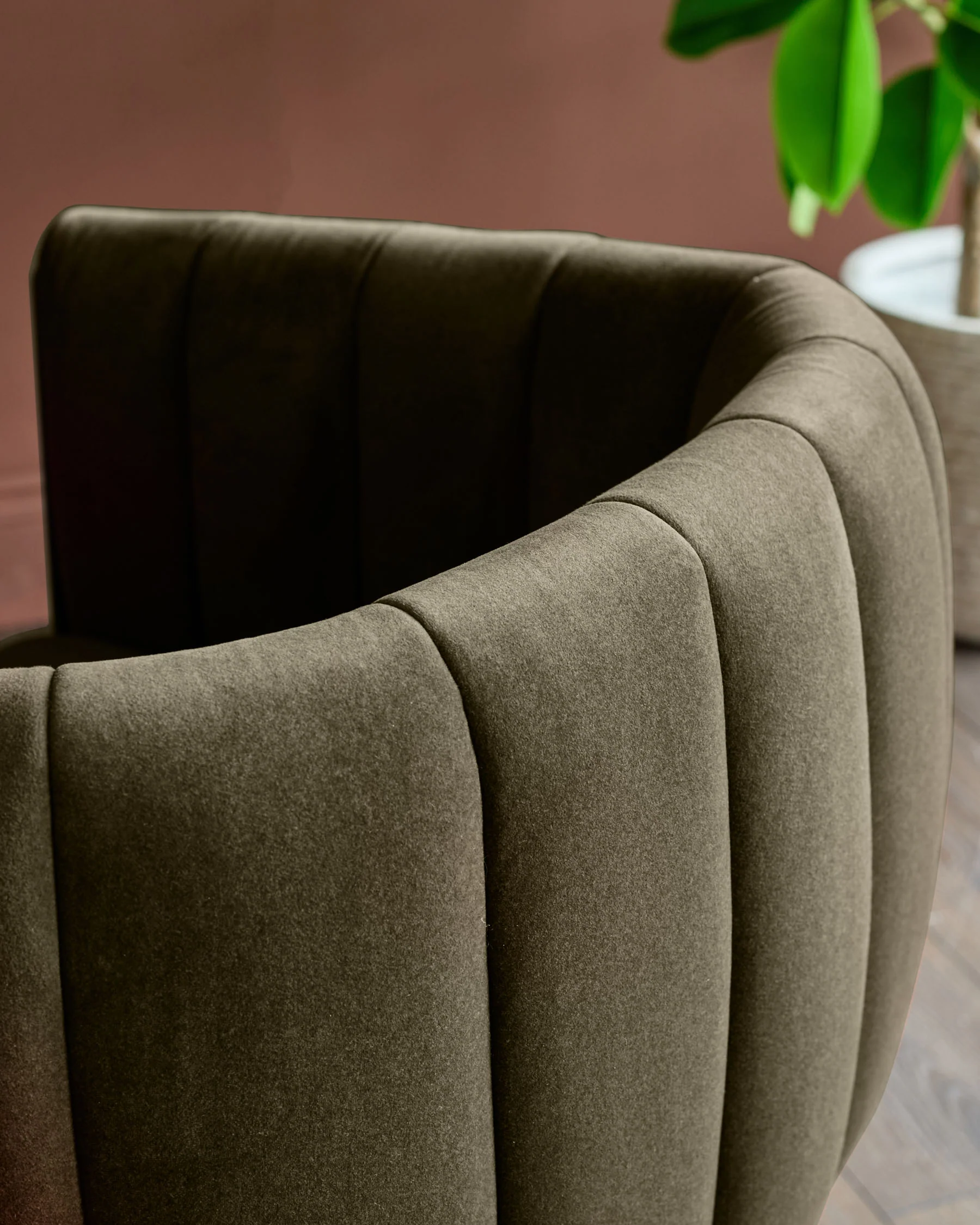 Cole olive green plush fabric dining chair - Image 5