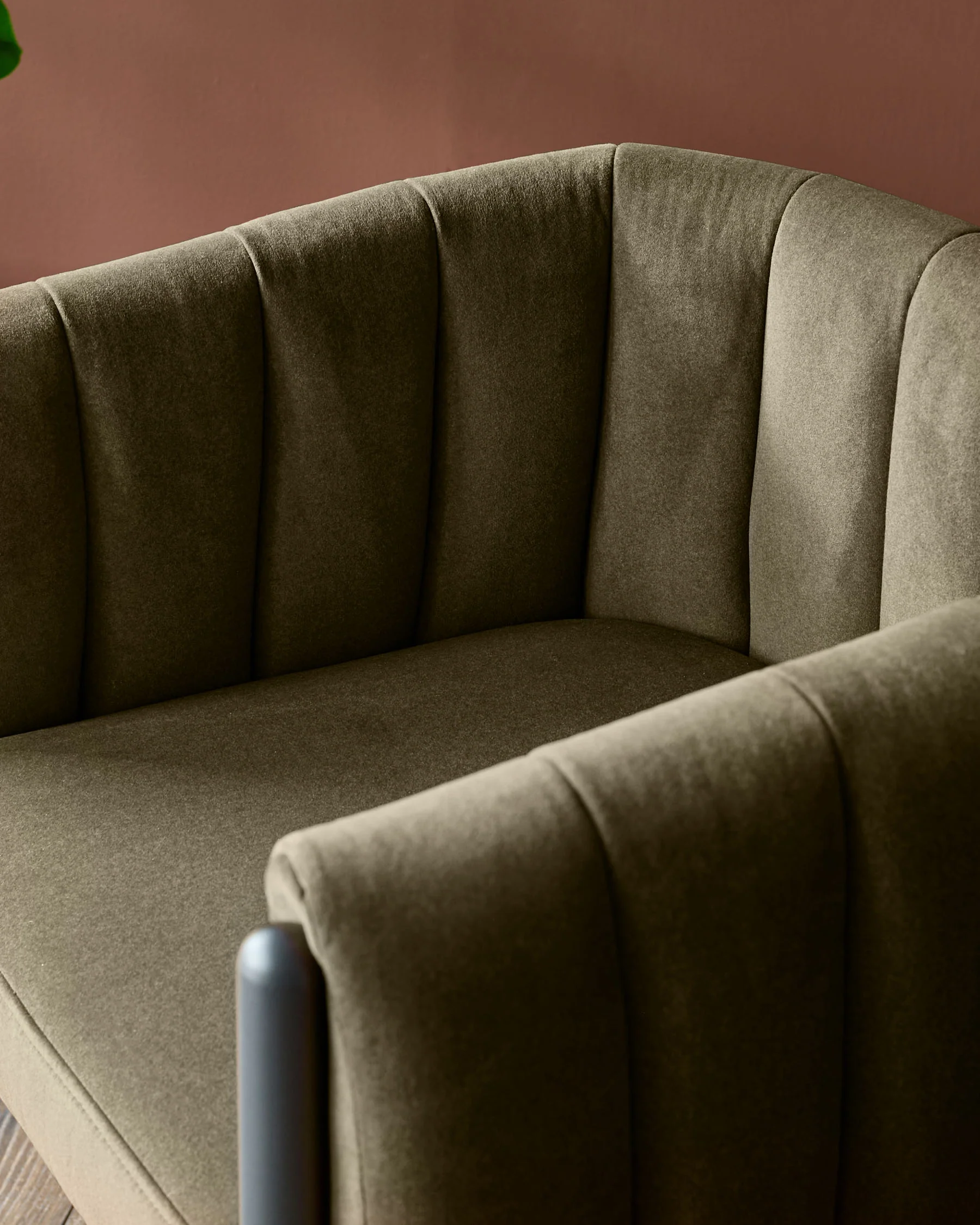Cole olive green plush fabric dining chair - Image 6