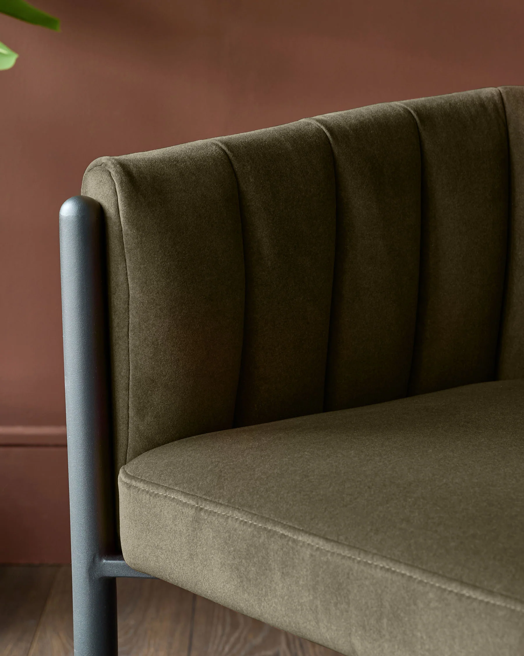 Cole olive green plush fabric dining chair - Image 8