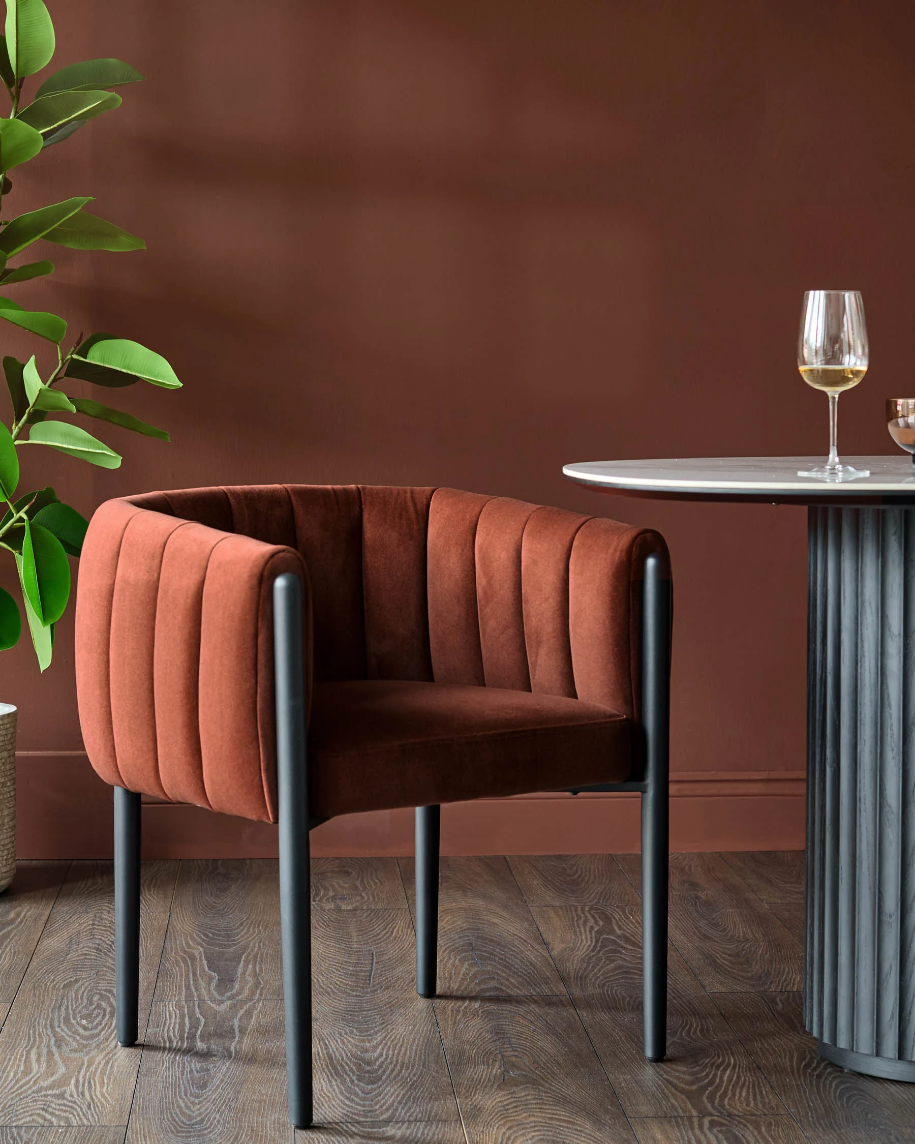 Cole toffee red plush fabric dining chair