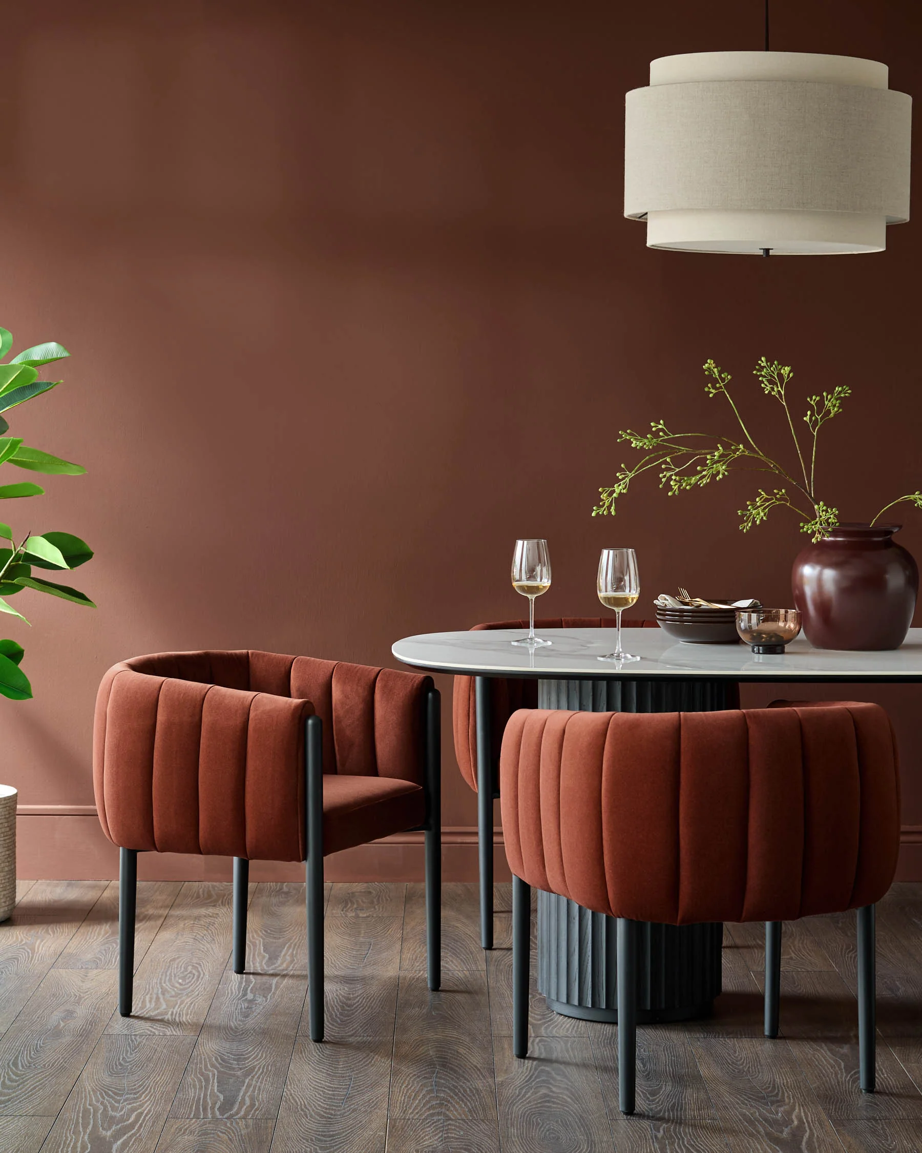 Cole toffee red plush fabric dining chair - Image 2