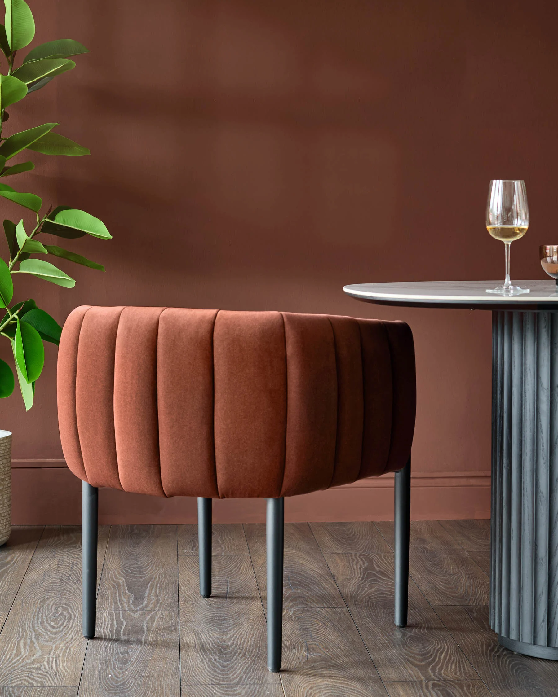 Cole toffee red plush fabric dining chair - Image 3