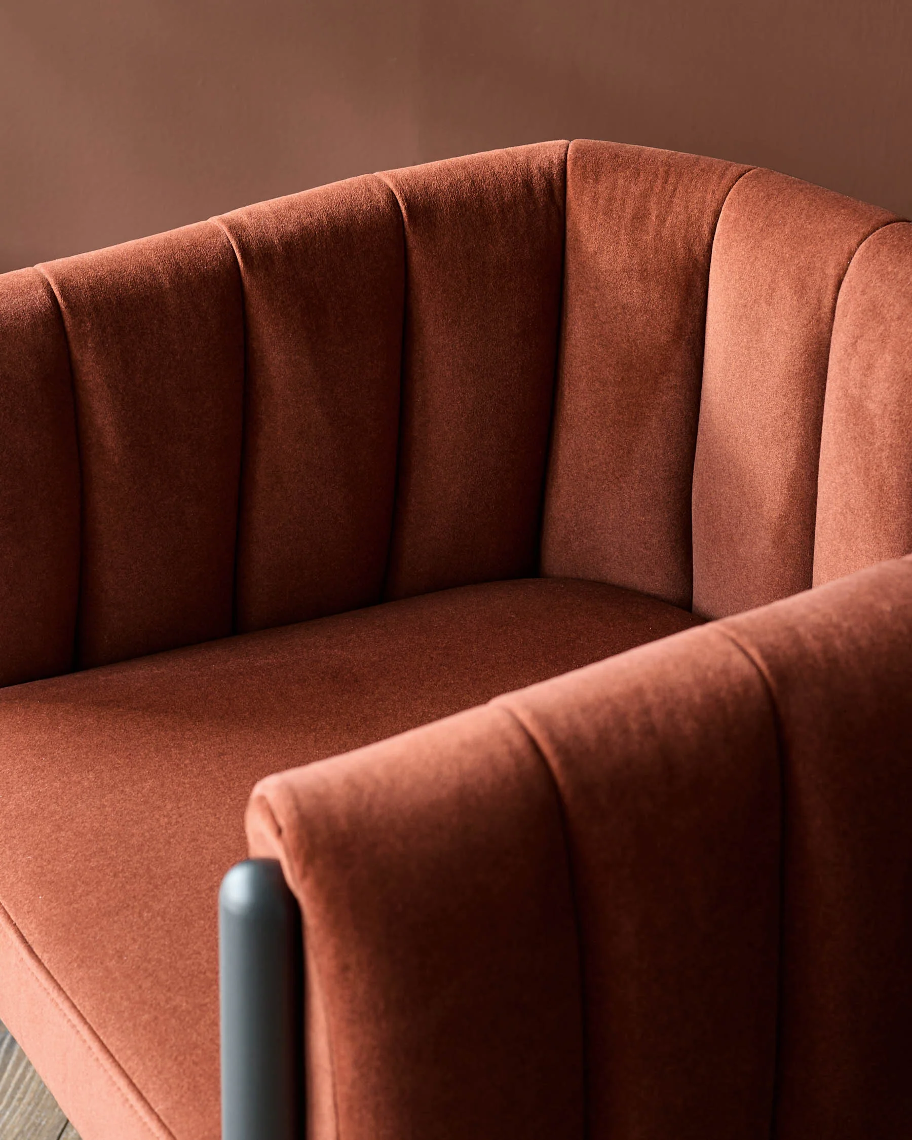 Cole toffee red plush fabric dining chair - Image 7