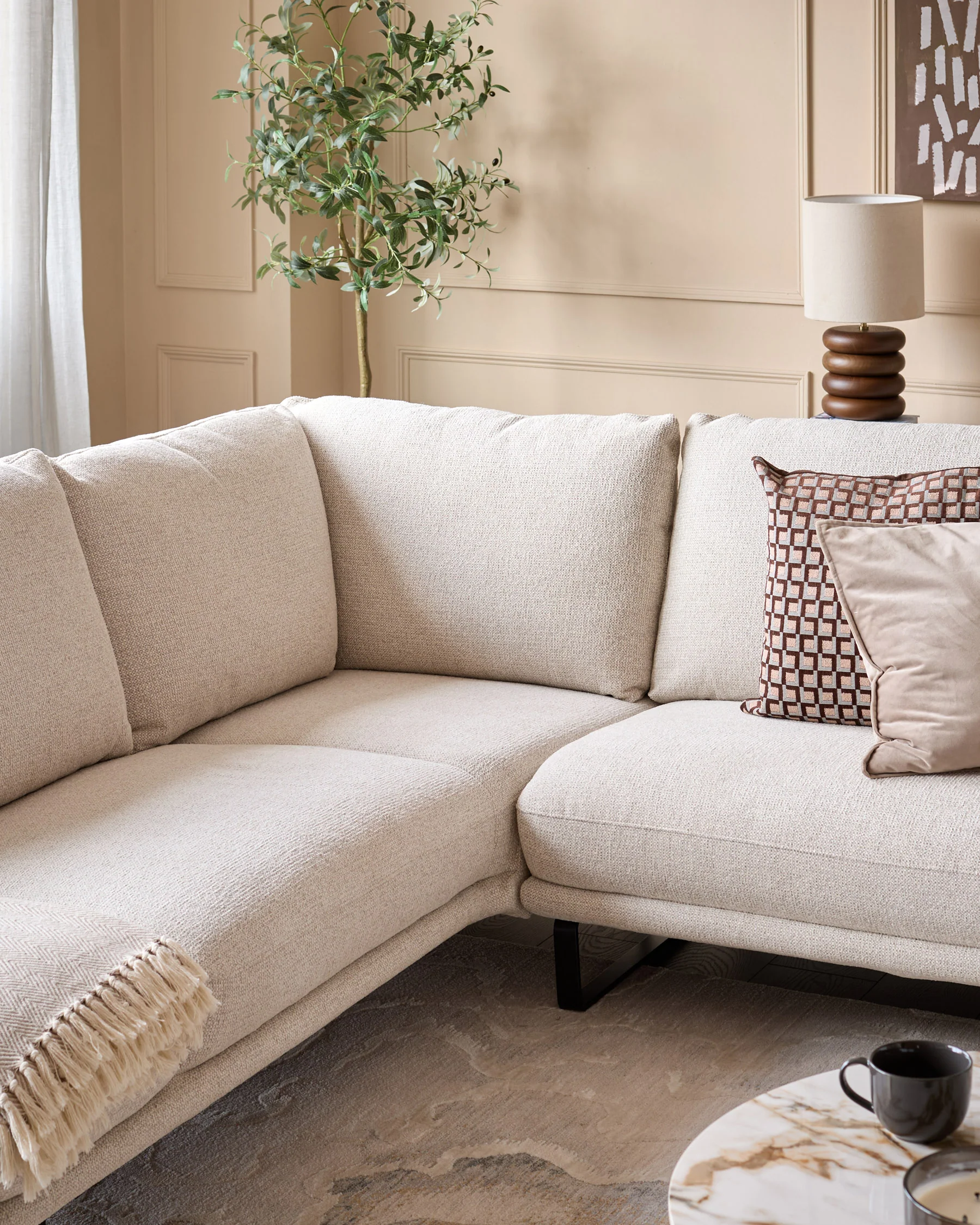 Colette natural fabric left hand corner chaise sofa - Image 9